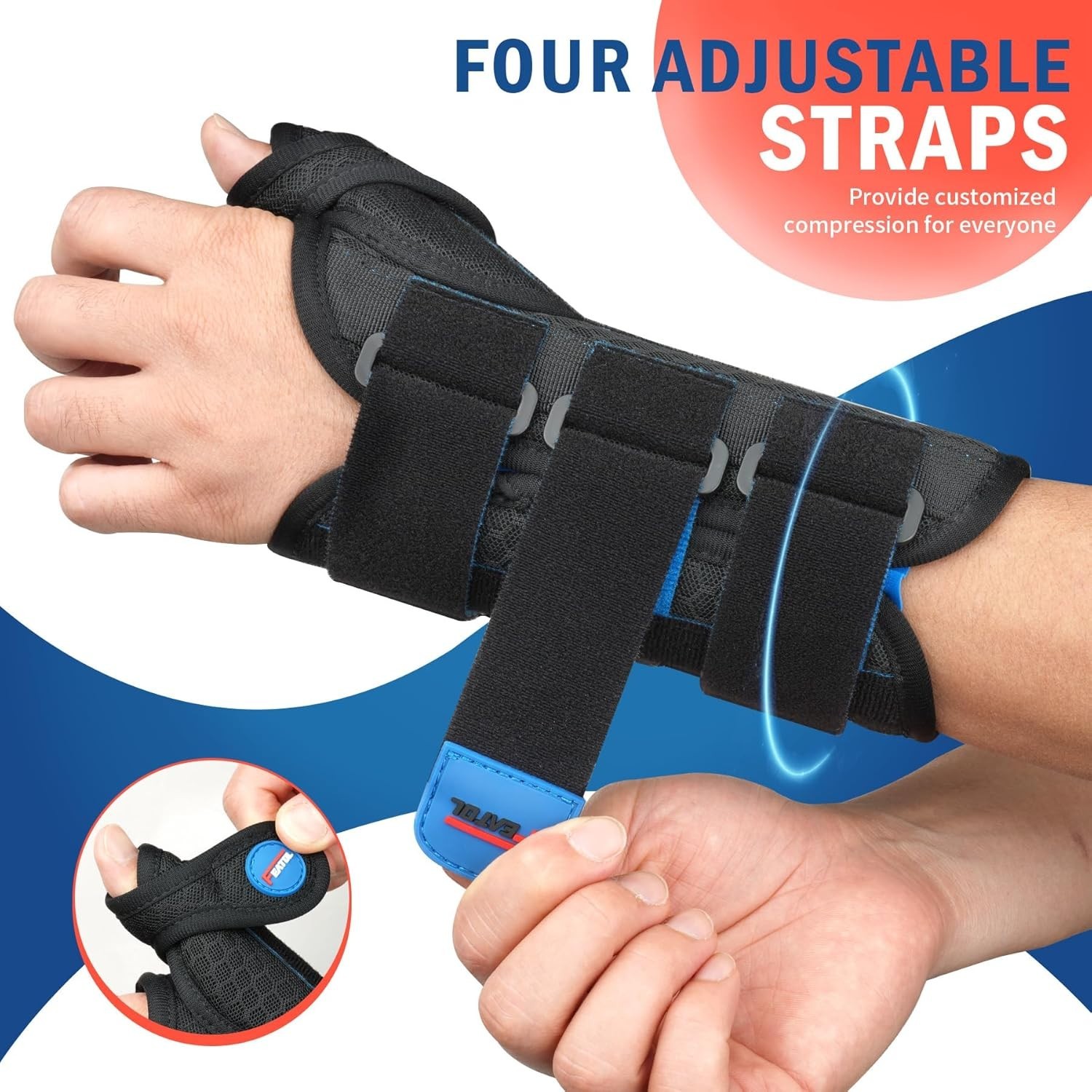 FEATOL Carpal Tunnel Wrist Brace Night Support Thumb Spica Splint Left Hand blac