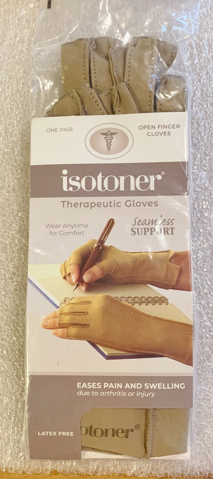 1 Pair S/CH Isotoner Therapeutic Open Finger Gloves Seamless Support-Latex Free