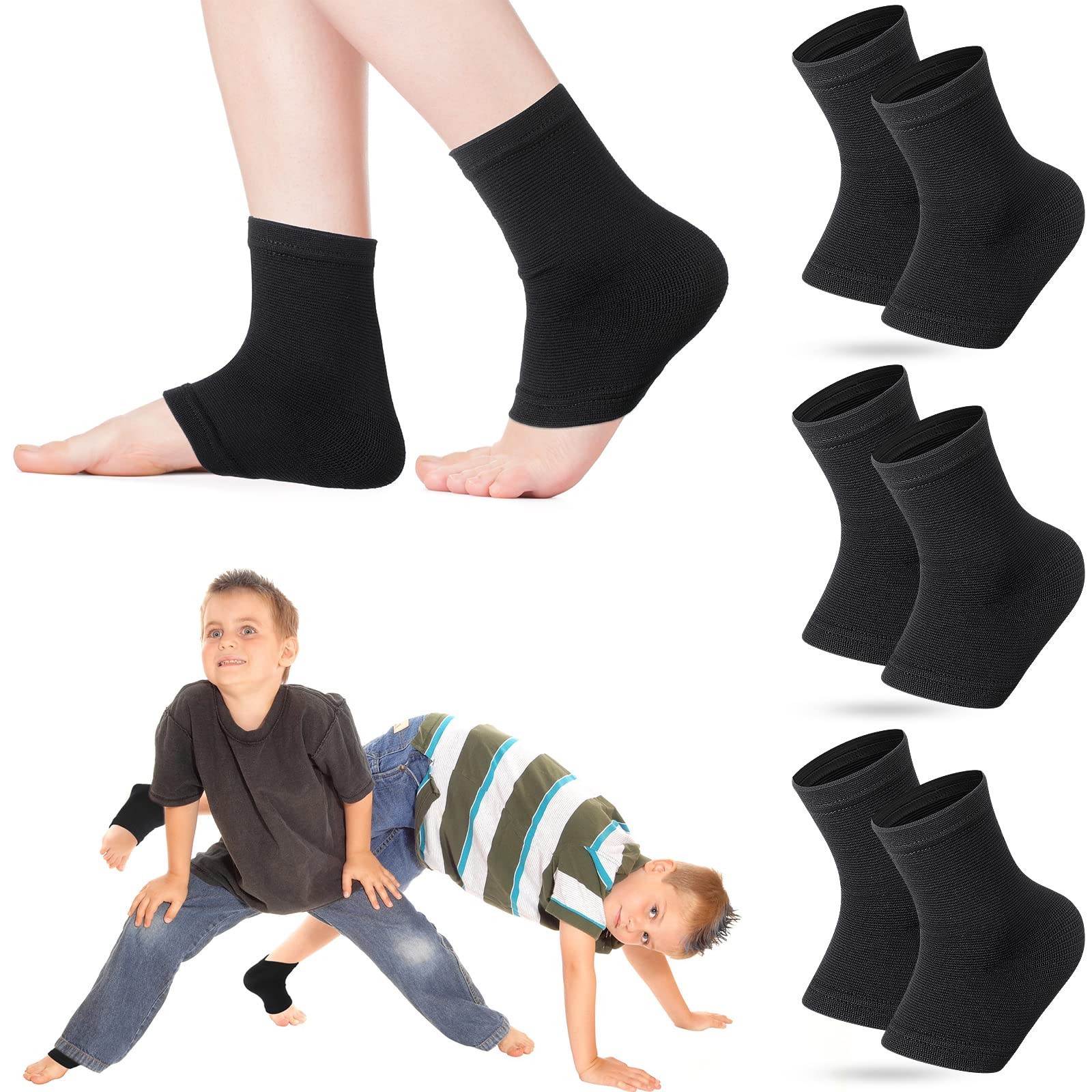 Kid Compression Ankle Sleeve Foot Arch Support Socks Sports Medium Black 3 Pairs