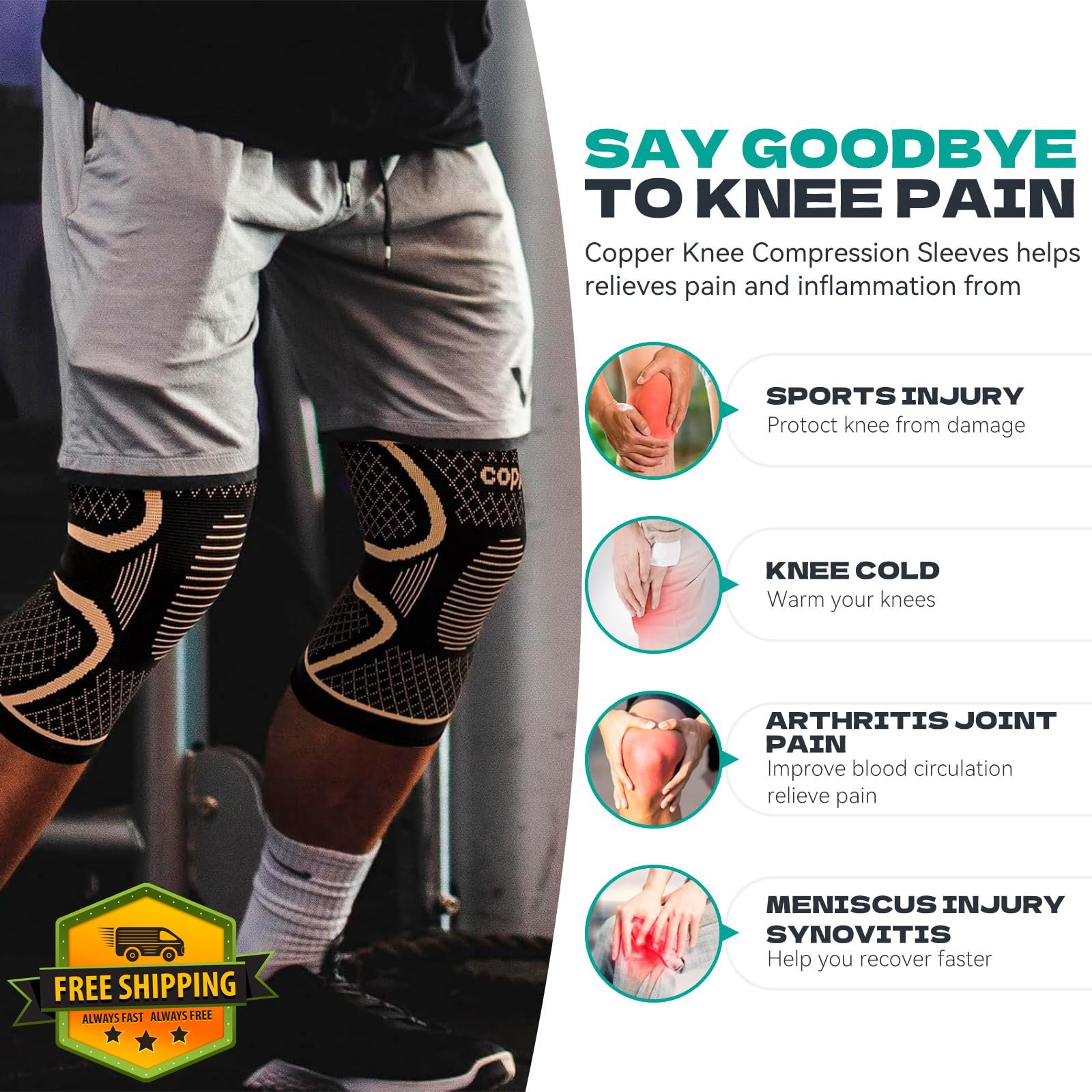 INDEEMAX Copper Knee Brace Medium 2 Pack