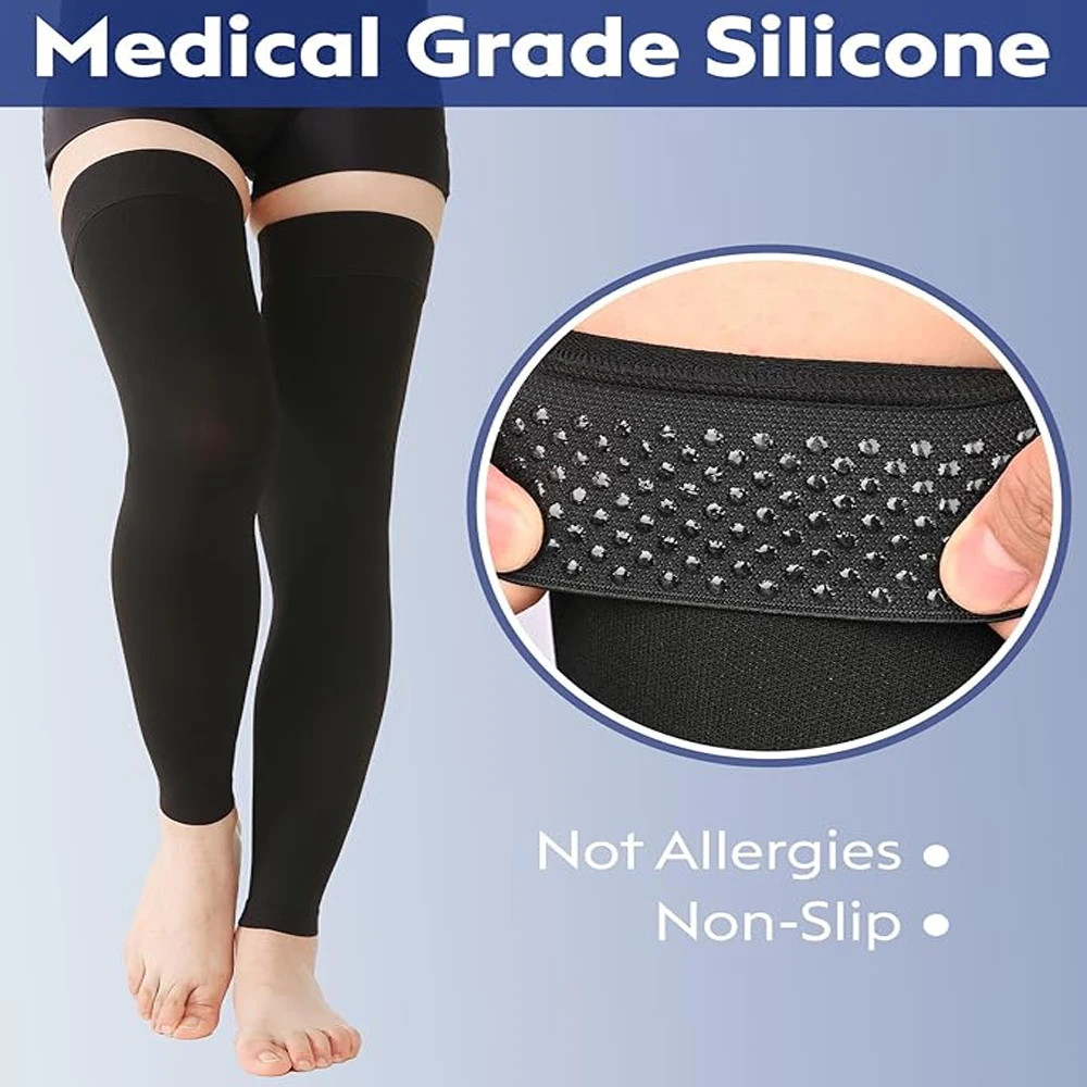 Thigh High Compression Stockings Footless Silicone Grip Top Firm Support