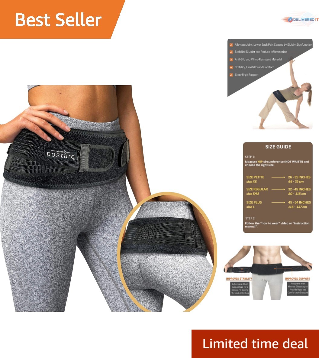 Sacroiliac Hip Belt Silicone Pain Relief for Sciatica Back Leg Support