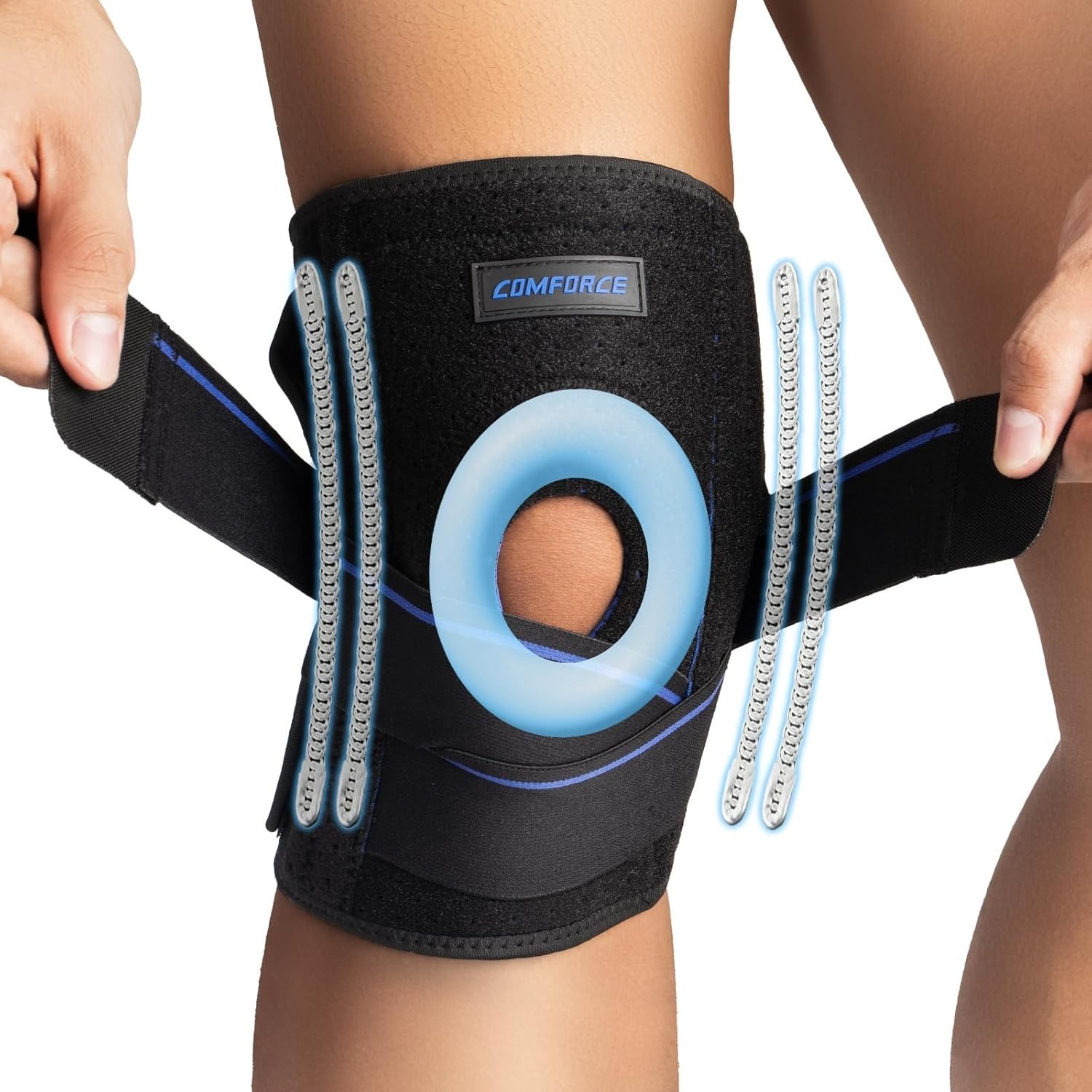 Comforce Knee Brace Open Patella Neoprene Support with Gel Pads Adjustable