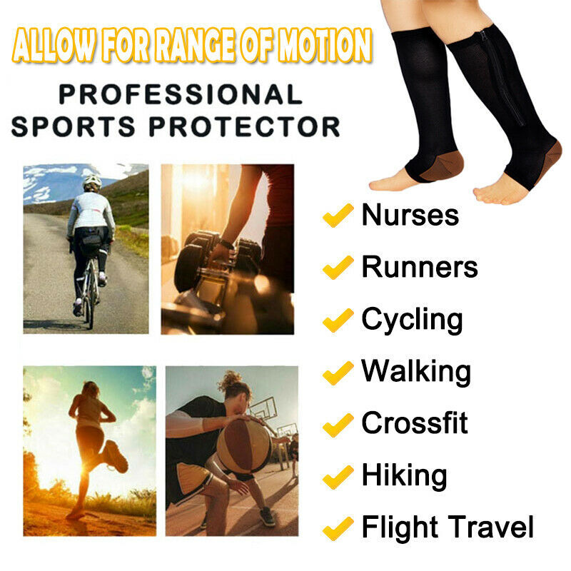 Zipper Compression Socks Open Toe for Men Women Knee High Support Hose 20-30mmHg