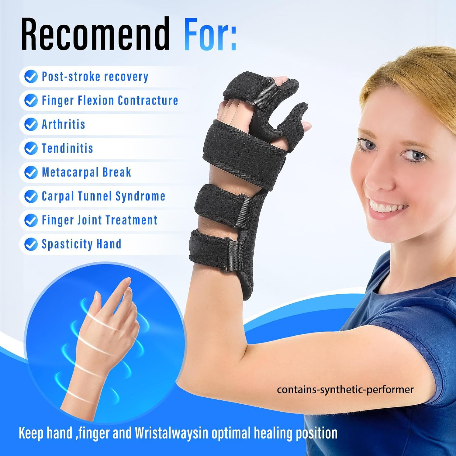 Resting Hand Splint with Finger Separators – Hand Brace for Finger Contractures