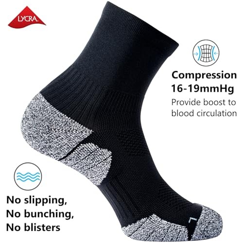 Compression Athletic Quarter Socks Cushioned for Men Women Large 4-pairs Black