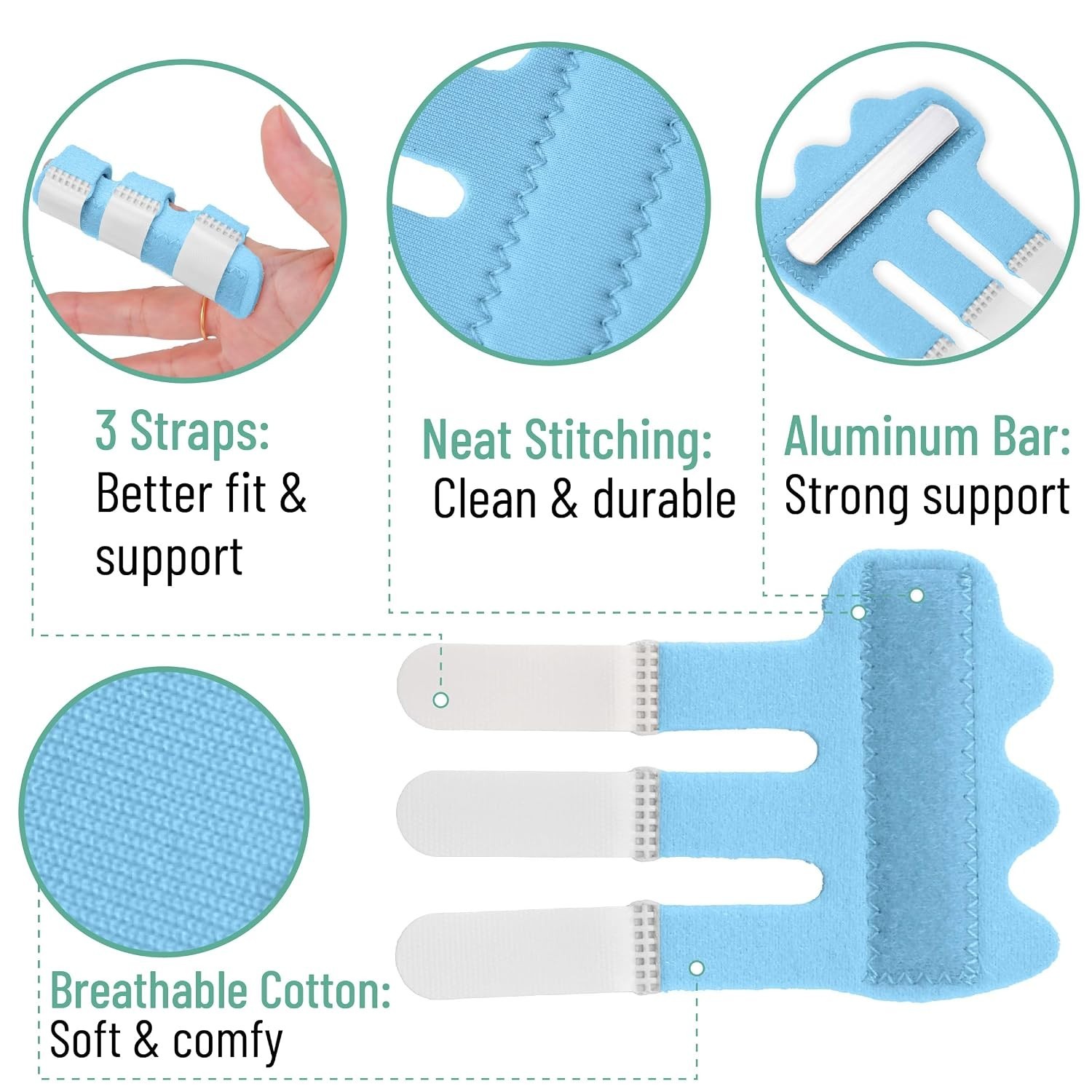 Light Blue Finger Support Brace – 4 Pack for Arthritis & Sprain Relief
