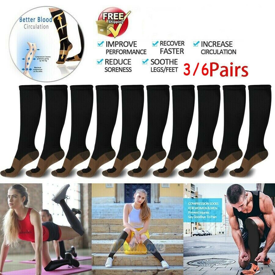 Graduated Support Mens Womens S/M L/XL Copper Compression Socks 20-30mmHg