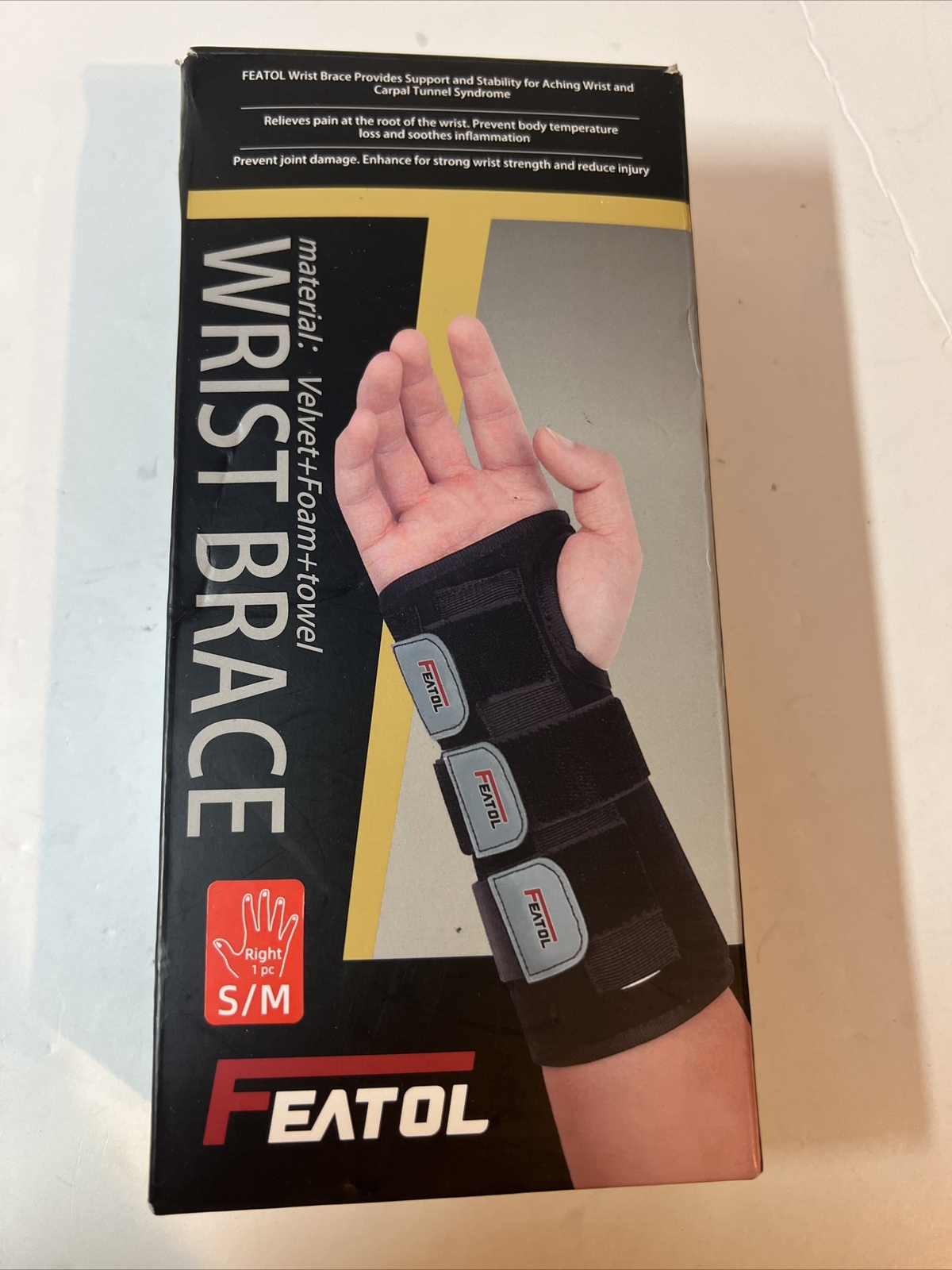 Featol Carpal Tunnel Right Wrist Black Brace Sz S/M