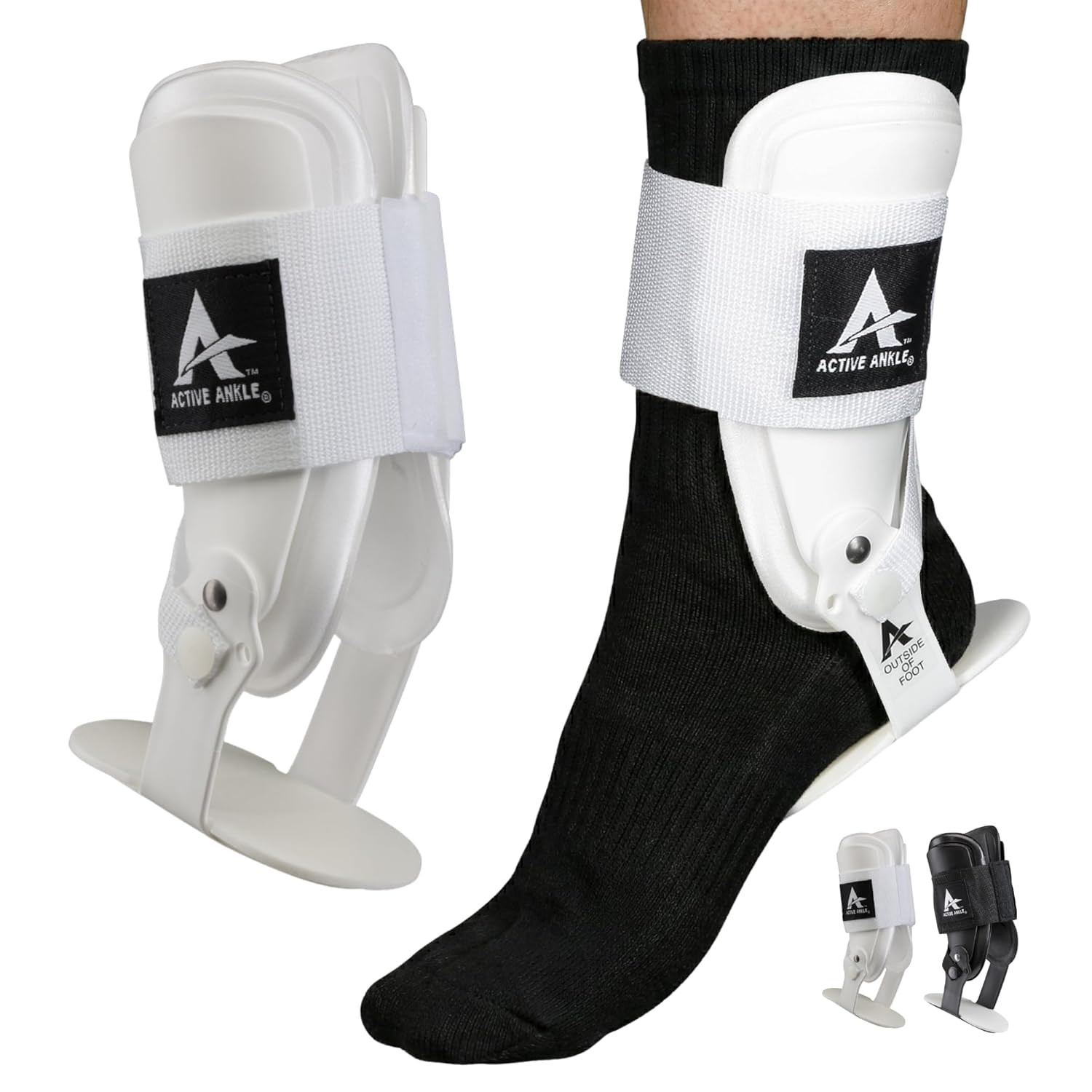 Active Ankle T2 Ankle Brace, Medium, White, Rigid Support for Men 7-10 & Women 8
