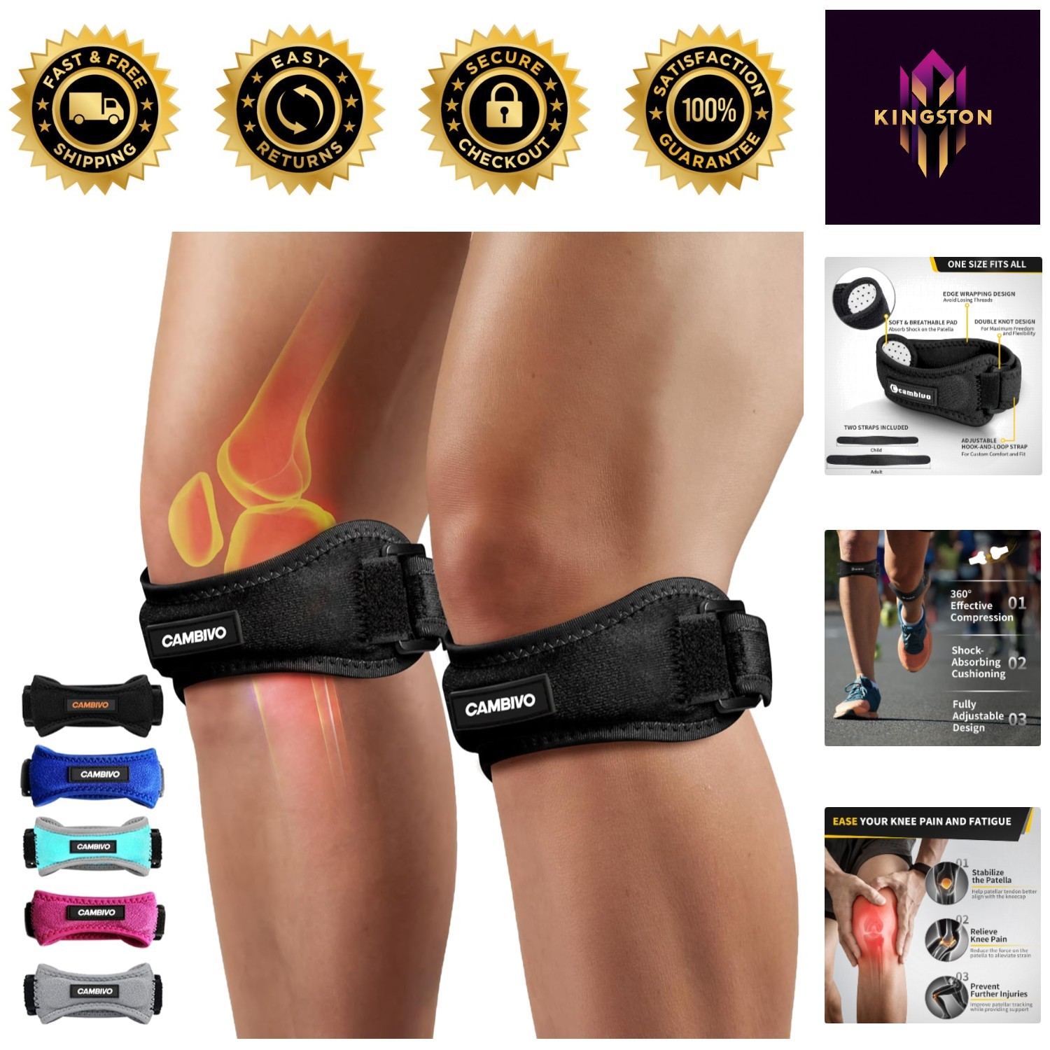 Adjustable Knee Brace for Men & Women – 2 Pack Straps for Sports & Comfort