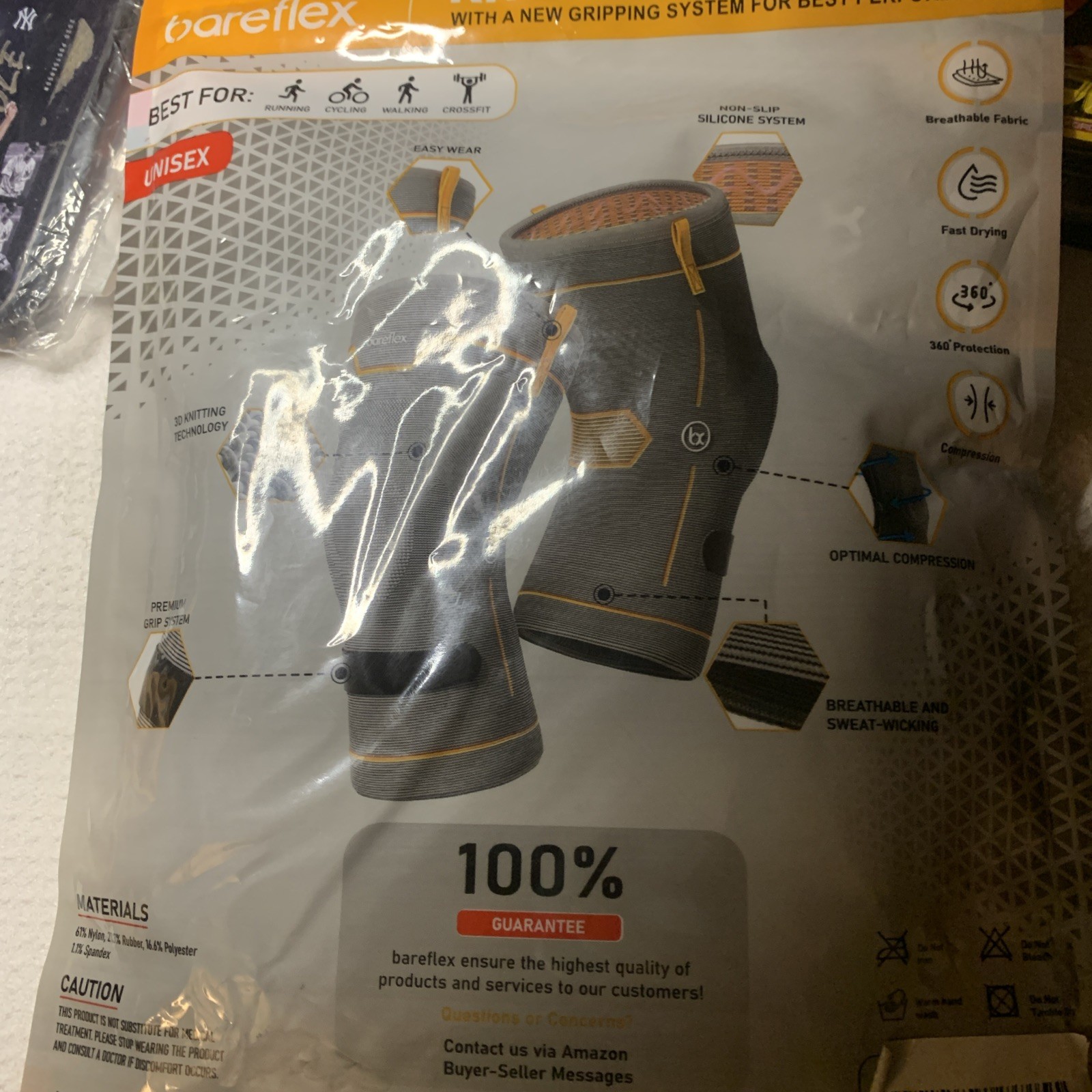 Bareflex, Elite Compression, Pain, Relief, Blue/Black Large , Knee brace Pair