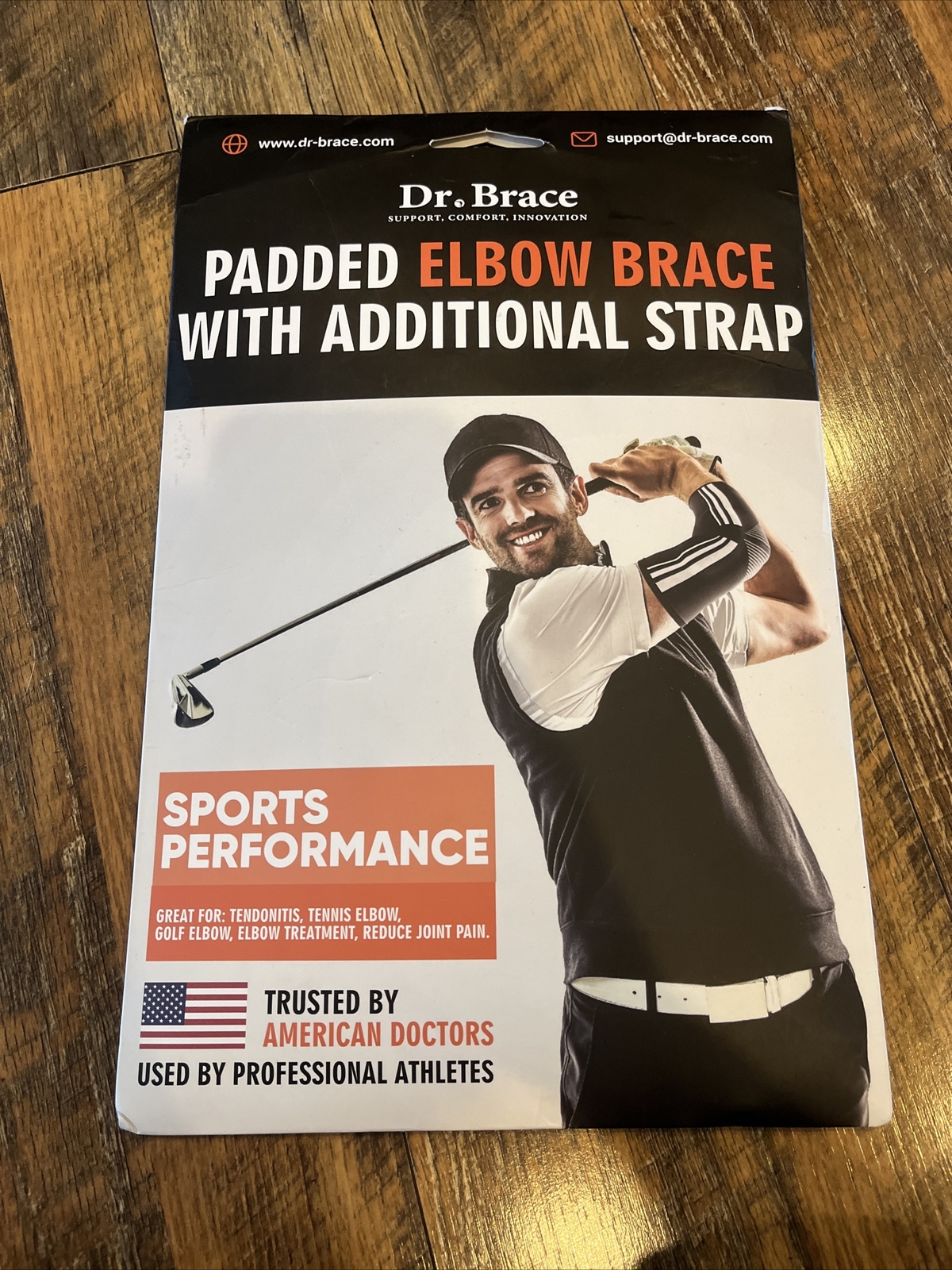 New Dr. Brace Padded Elbow Brace With Additional Strap Tennis Golf Size Large