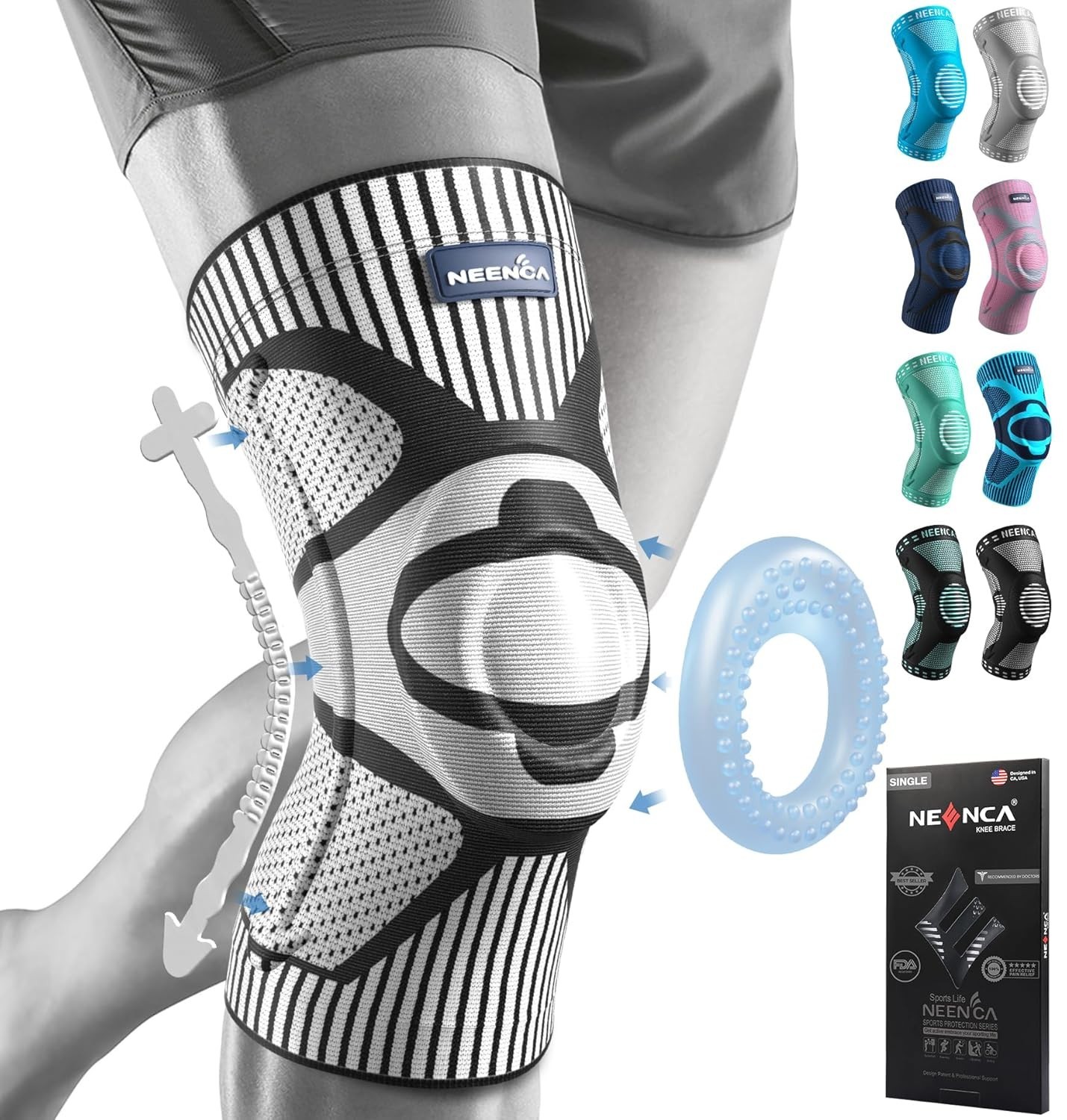 Medical Compression Knee Sleeve with Stabilizers & Patella Support – Black-Gray