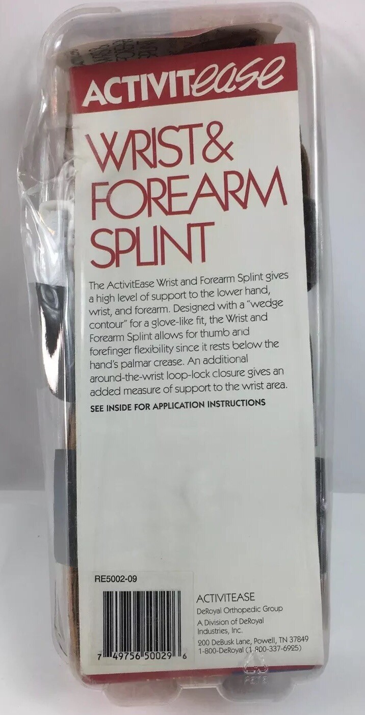 Wrist and Forearm Splint Support Large Left Hand Wedge Contour DeRoyal New