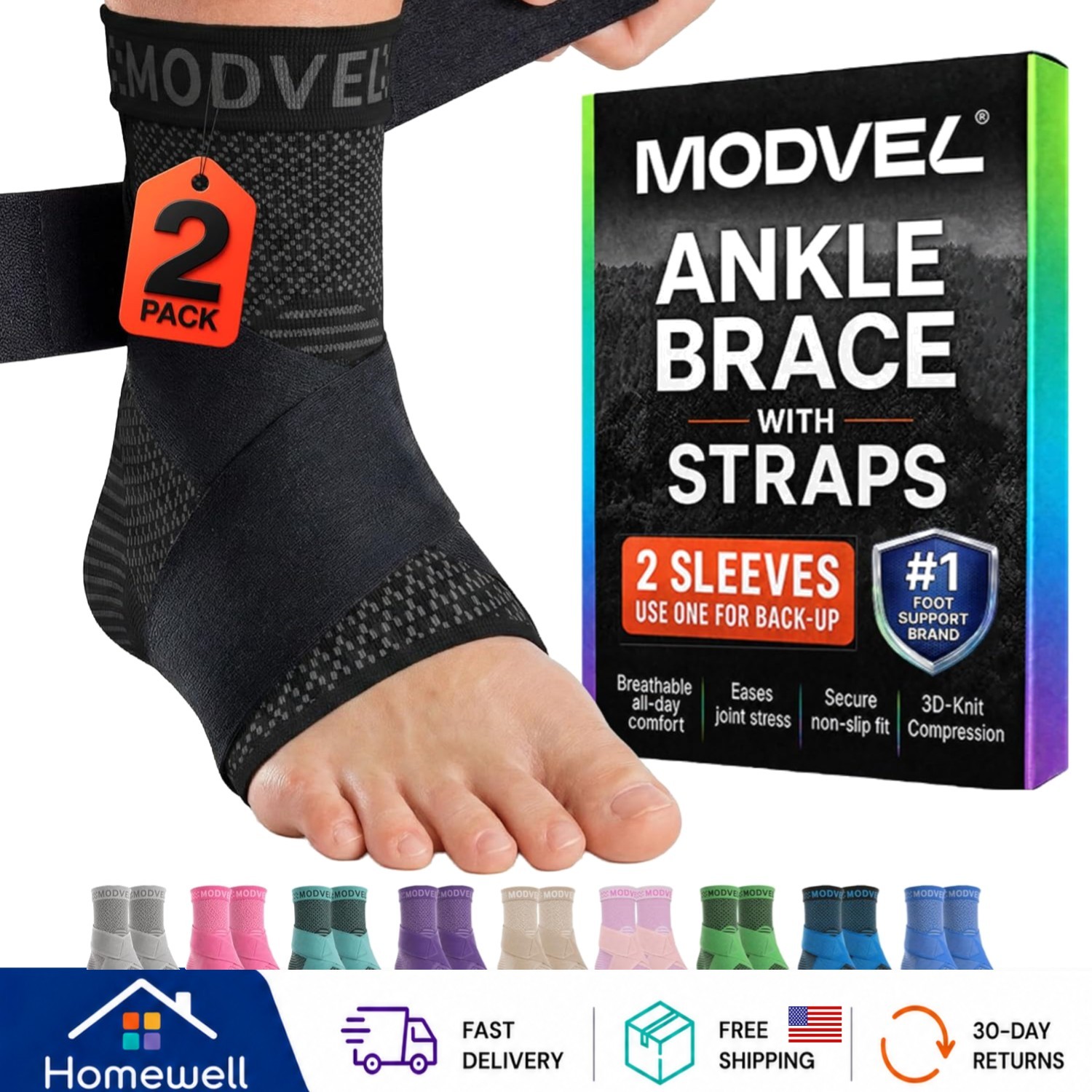 Strapless Compression Ankle Socks for Quick Recovery from Sprains & Tendonitis