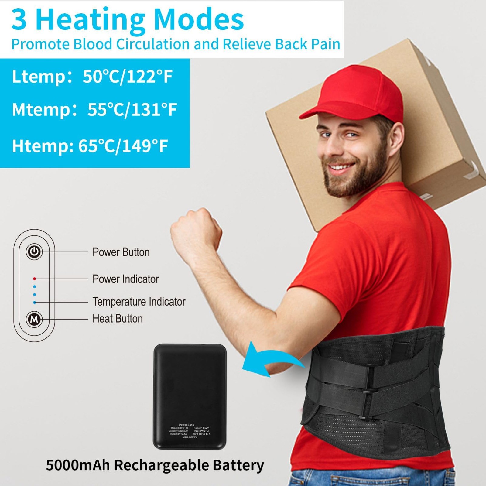 Heated Back Support Belt – Breathable Belt with Heating Pad for Lower Back Pa…