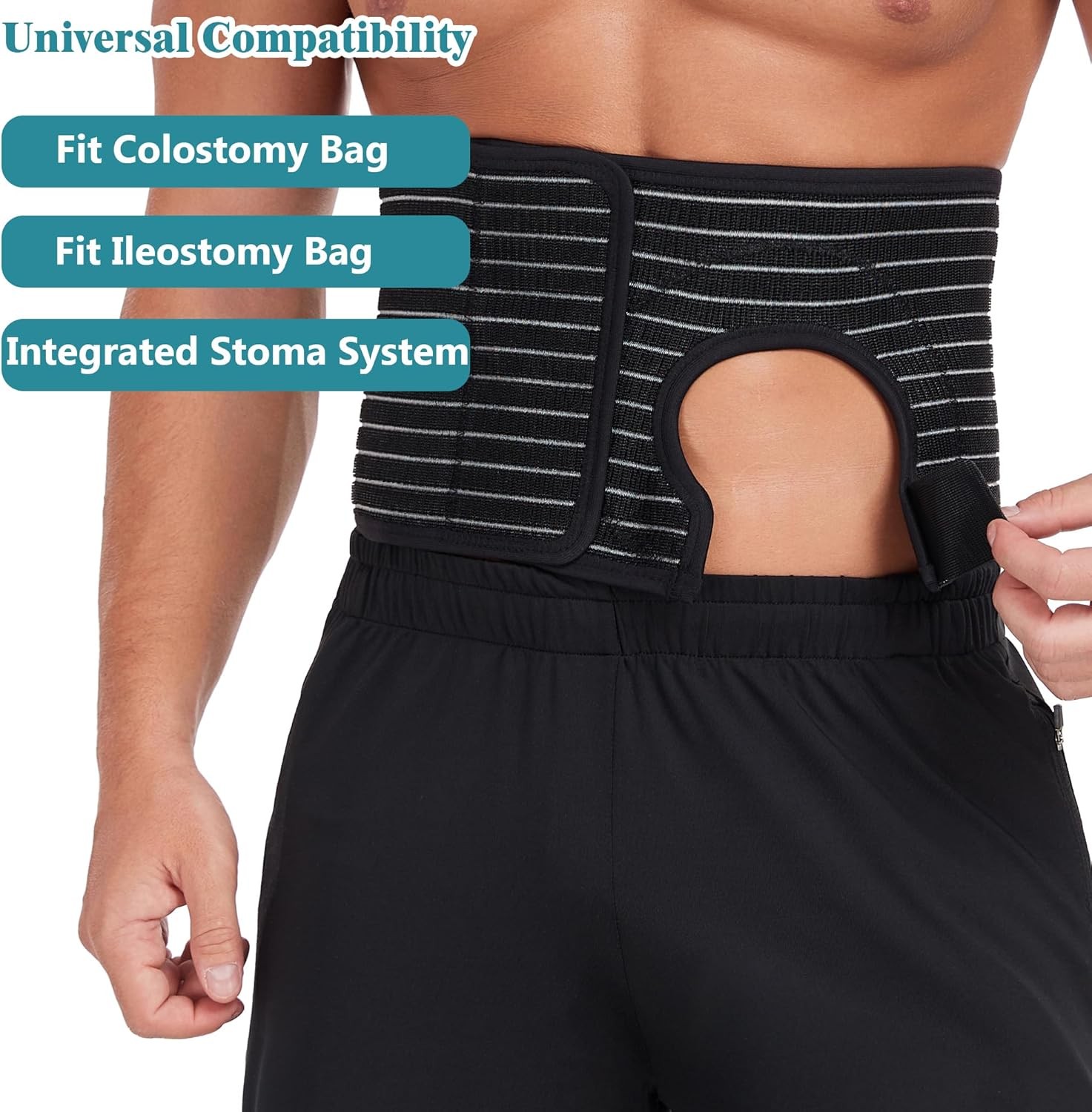 Ostomy Hernia Belt with Stoma Opening, Adjustable Ostomy Support Belt for Men &