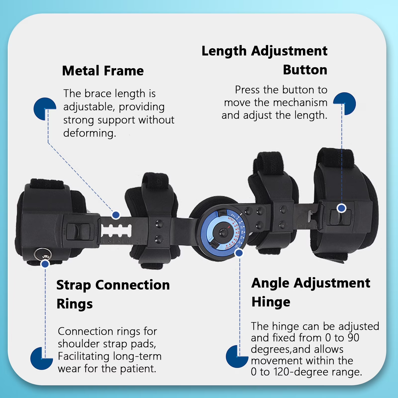 Hinged ROM Elbow Brace，Adjustable Post Op Elbow Brace Stabilizer Splint