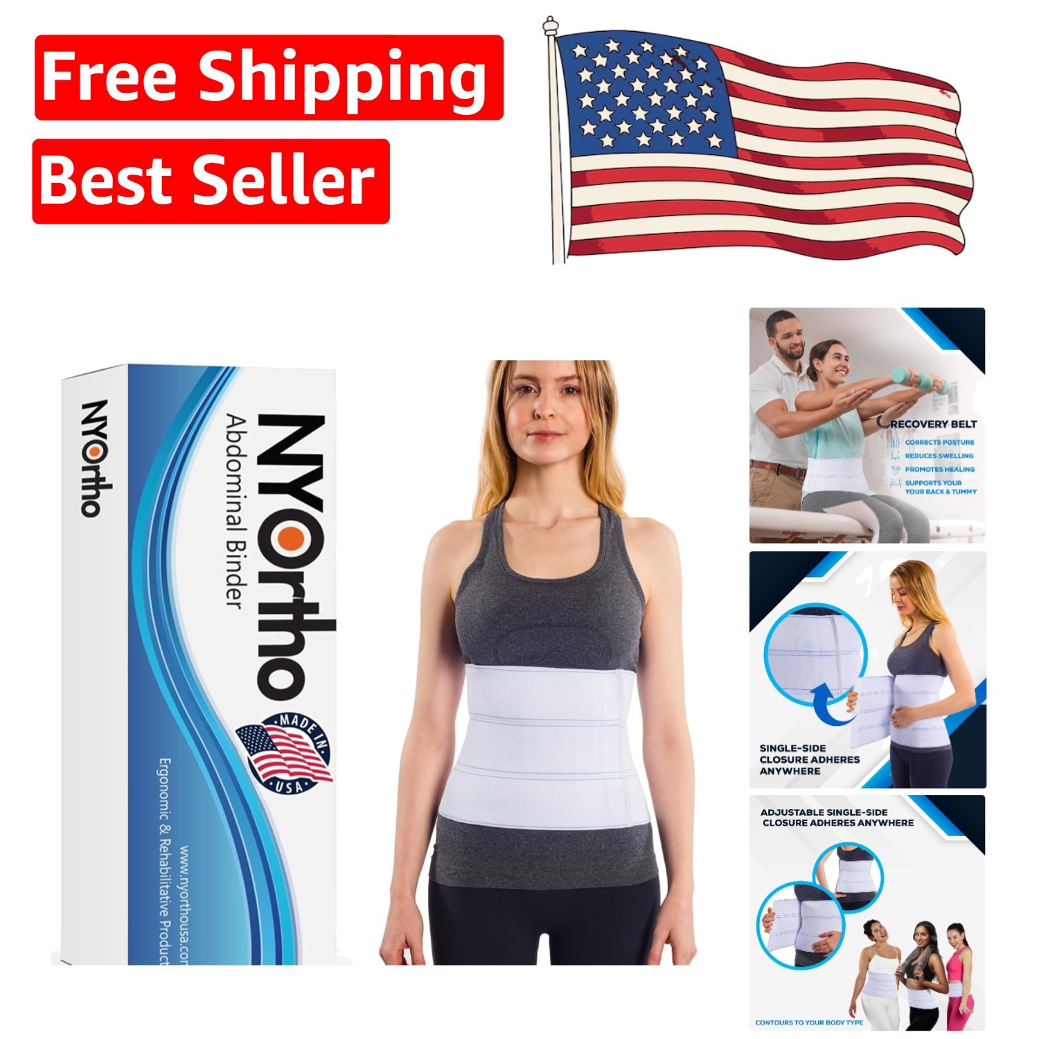 Unisex 3 Panel Abdominal Binder 45-60″ | Lightweight Support for Recovery