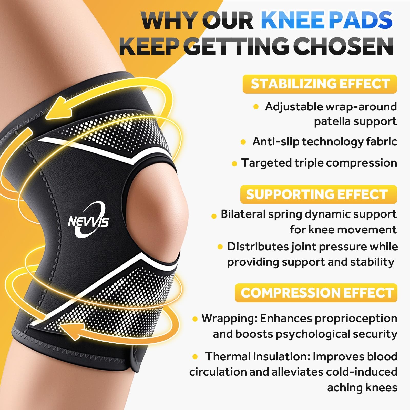 NEVVIS Knee Brace, Patellar stabilizing Brace for Running Medium, Black
