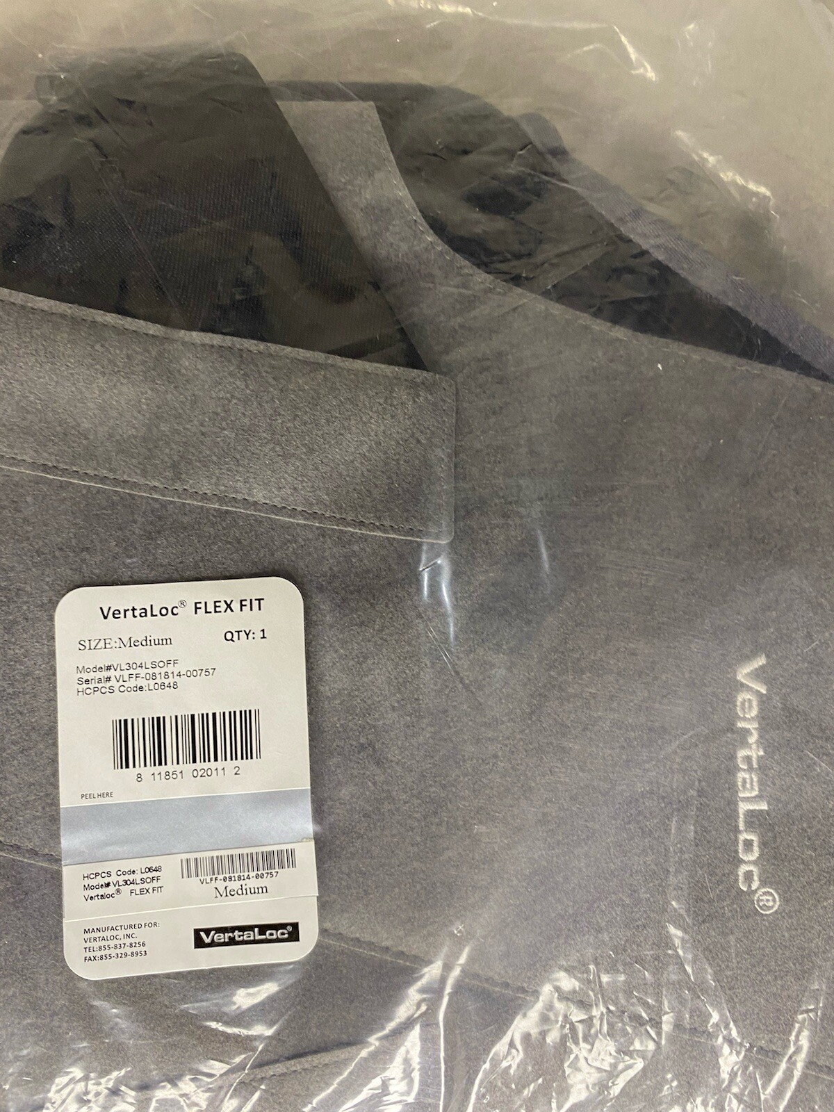 VertaLoc Flex Fit Pro Plus Back Brace Size Medium Black/gray