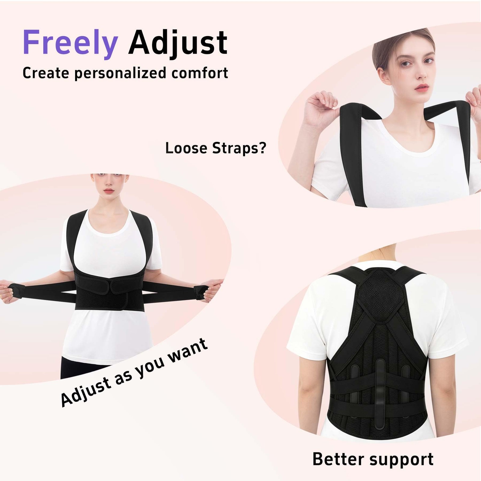 Ycctvar Back Brace Posture Corrector for Women and Men Upgraded Large, Black