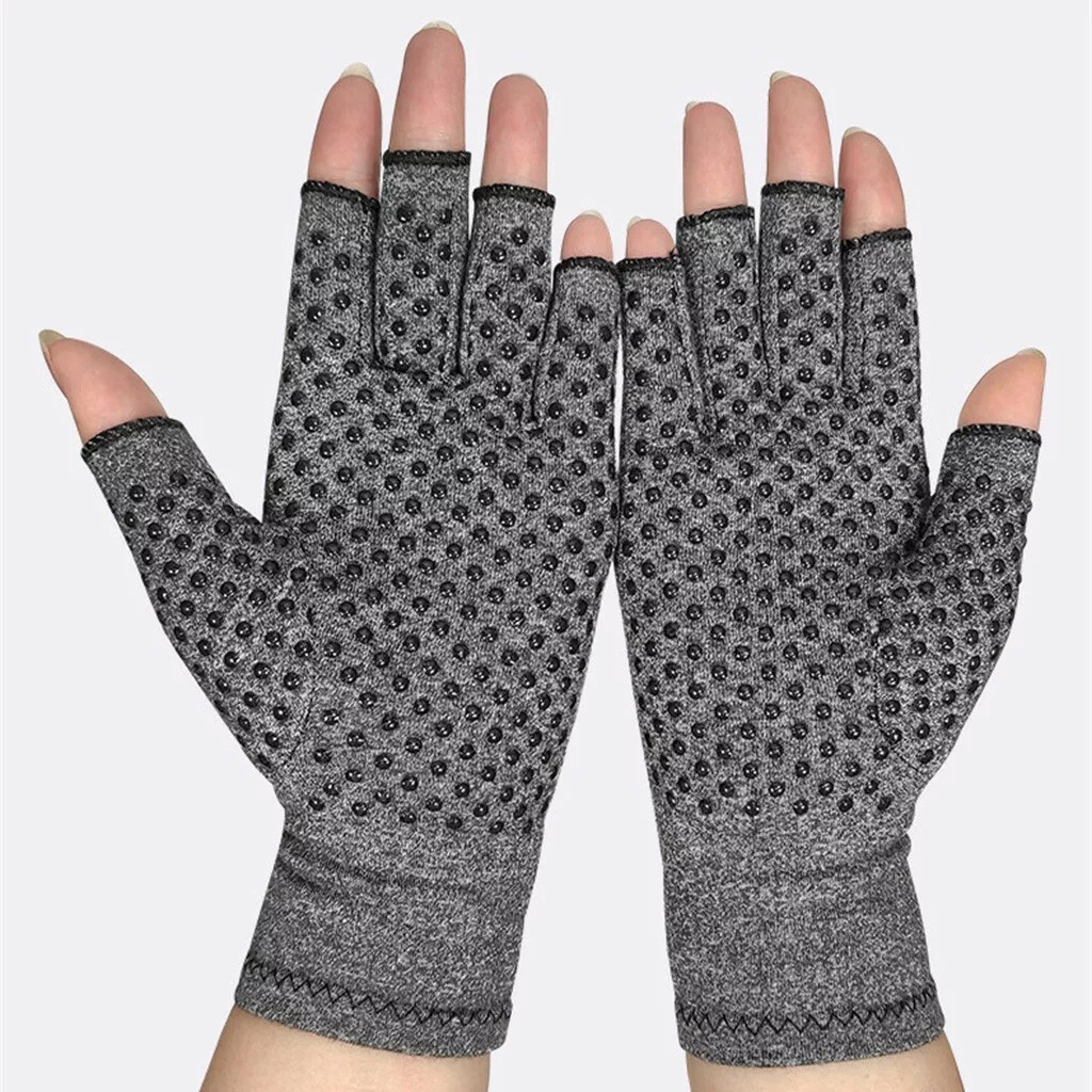 Anti Arthritis Fingerless Copper Compression Gloves Hand Support Pain Relief UK