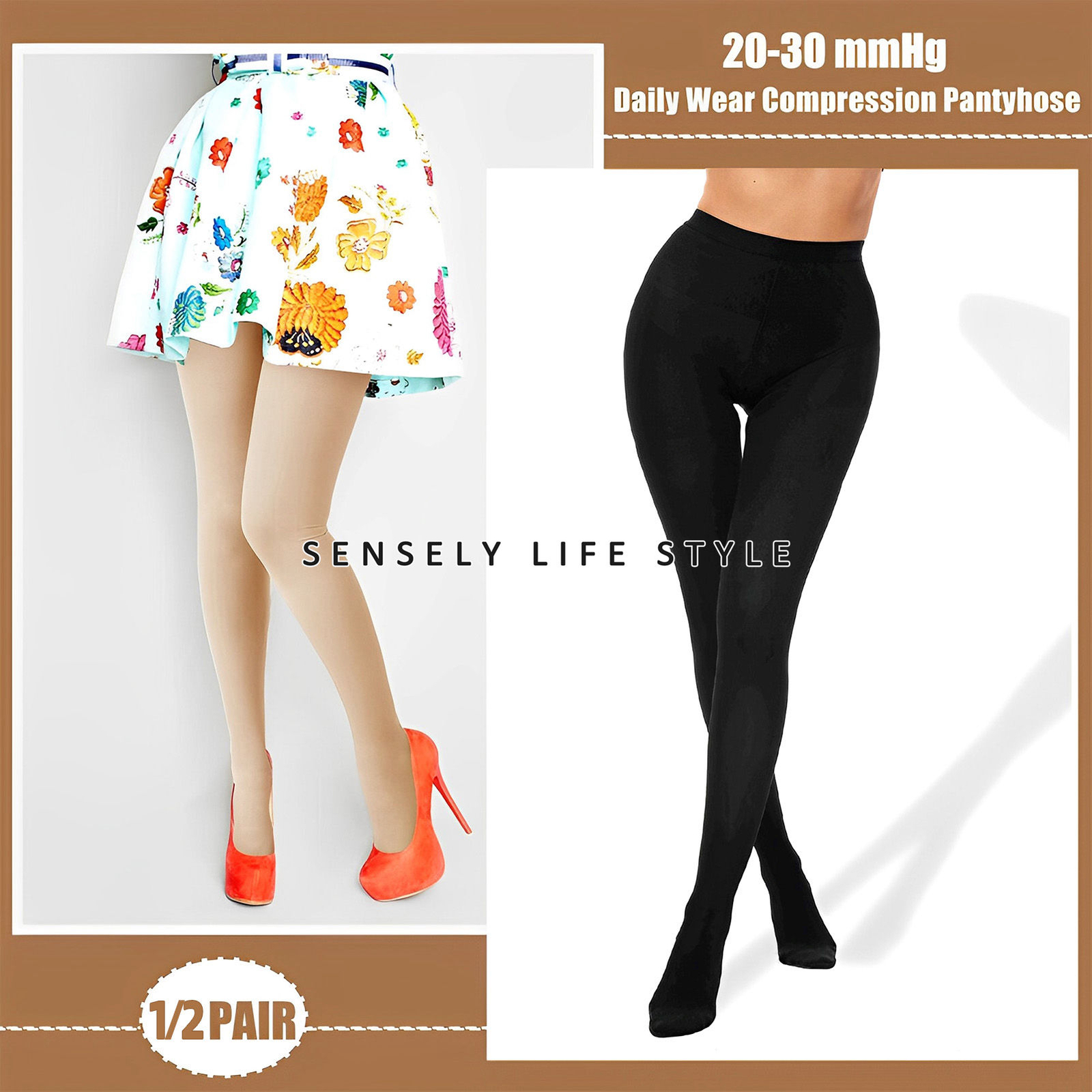 Close Toe Compression Pantyhose Stockings 20-30 mmHg Women’s High Waist Shaping