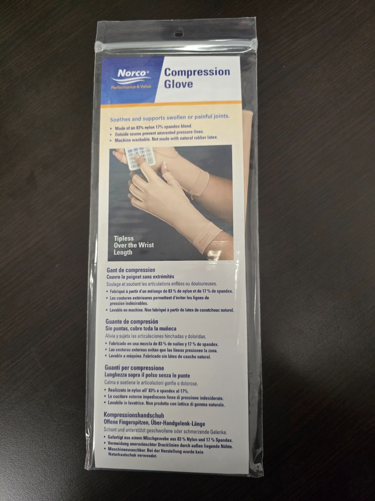 Norco Compression Glove – NEW Large LEFT Tipless Finger Over the Wrist Length