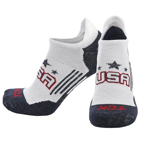 USA No Show Socks for Men & Women – Cushioned Medium White/Navy/Scarlet/Usa
