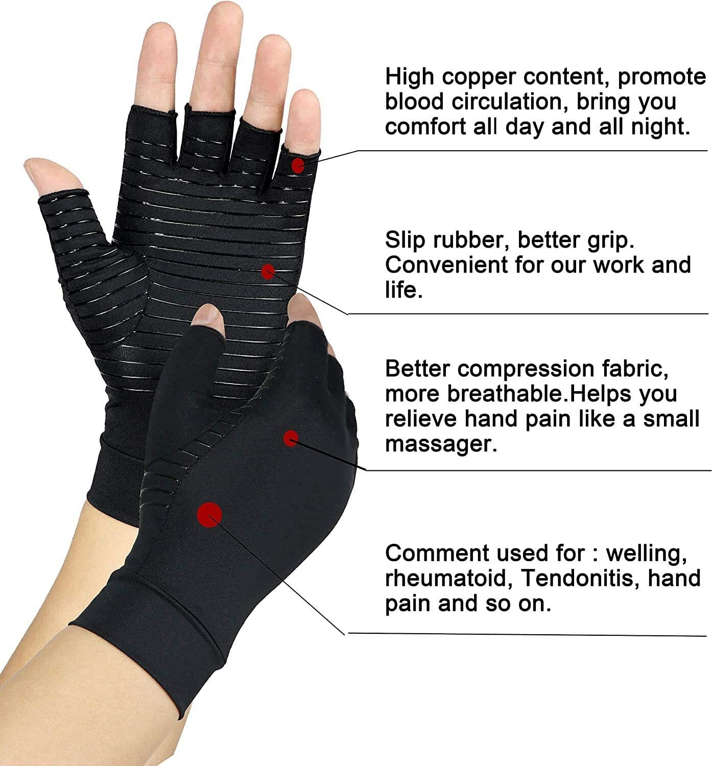 Copper Arthritis Compression Infused Gloves Hand Joint Carpal Tunnel Support USA
