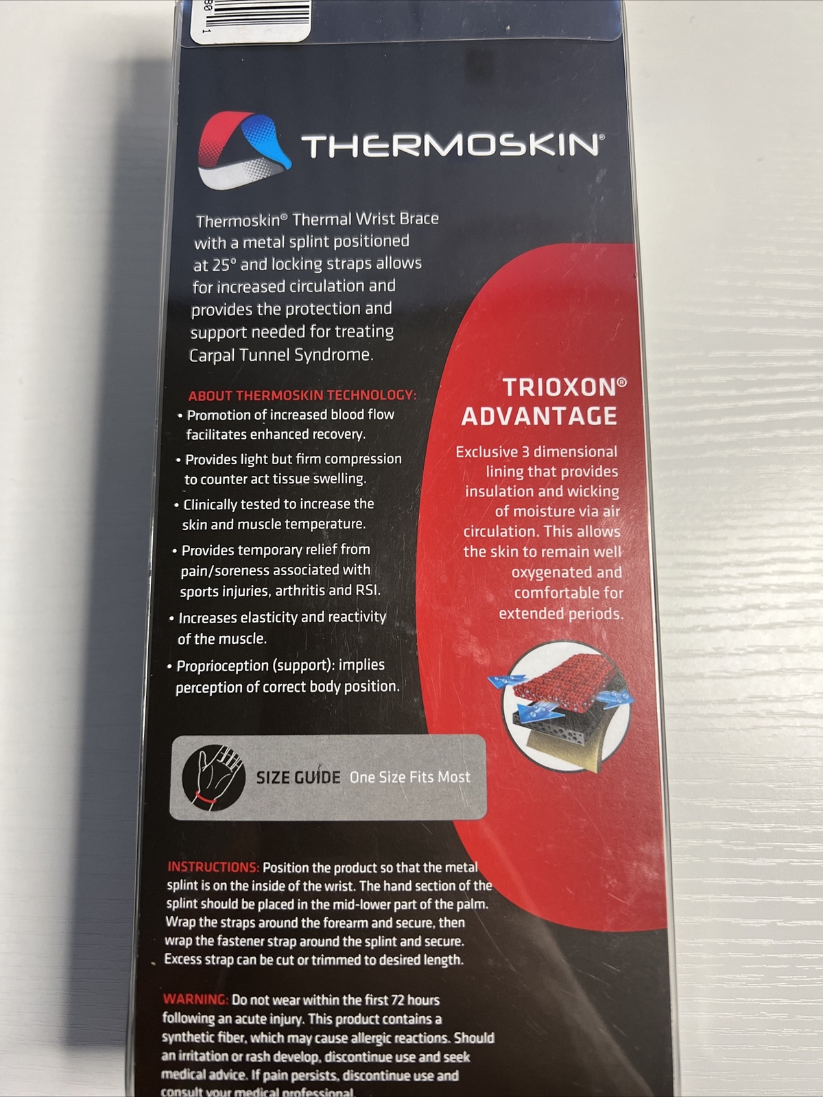 Thermoskin Thermal Adjustable Wrist Brace Sleeve Black One Size Fits Most