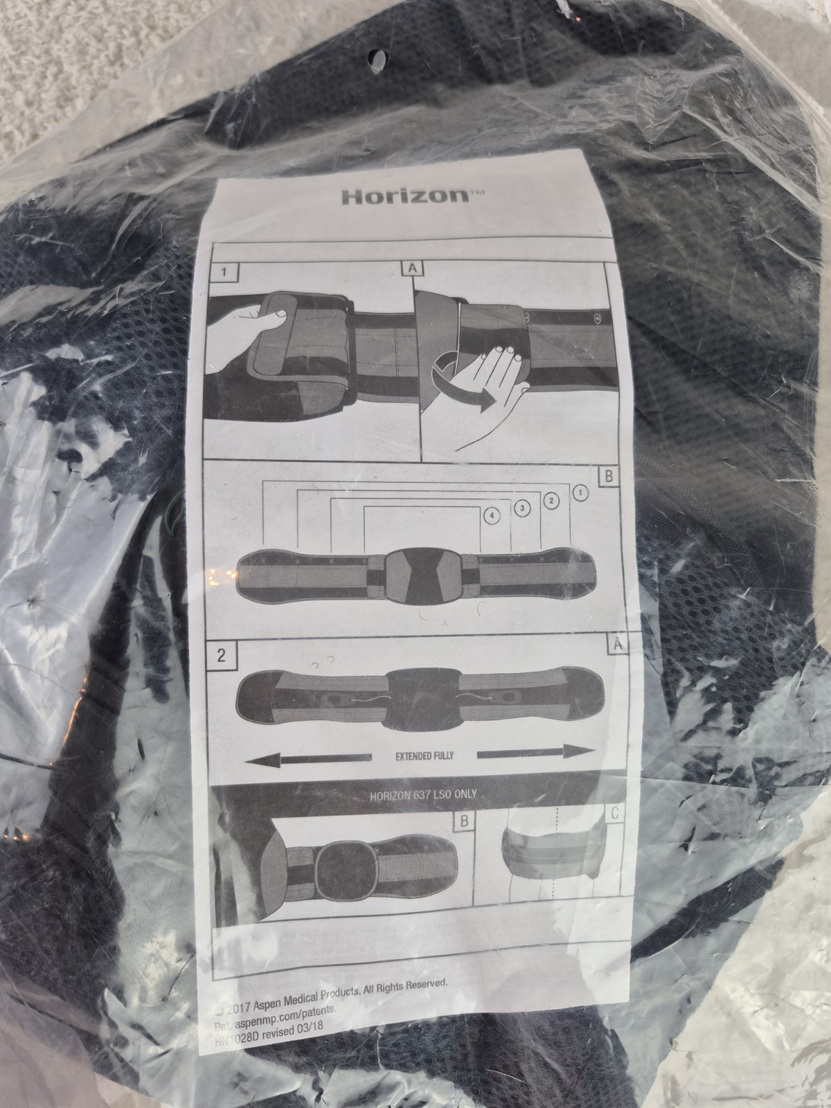 Aspen Medical 993730 Horizon 637 LSO Back Brace One Size Fits All NEW IN PACKAGE