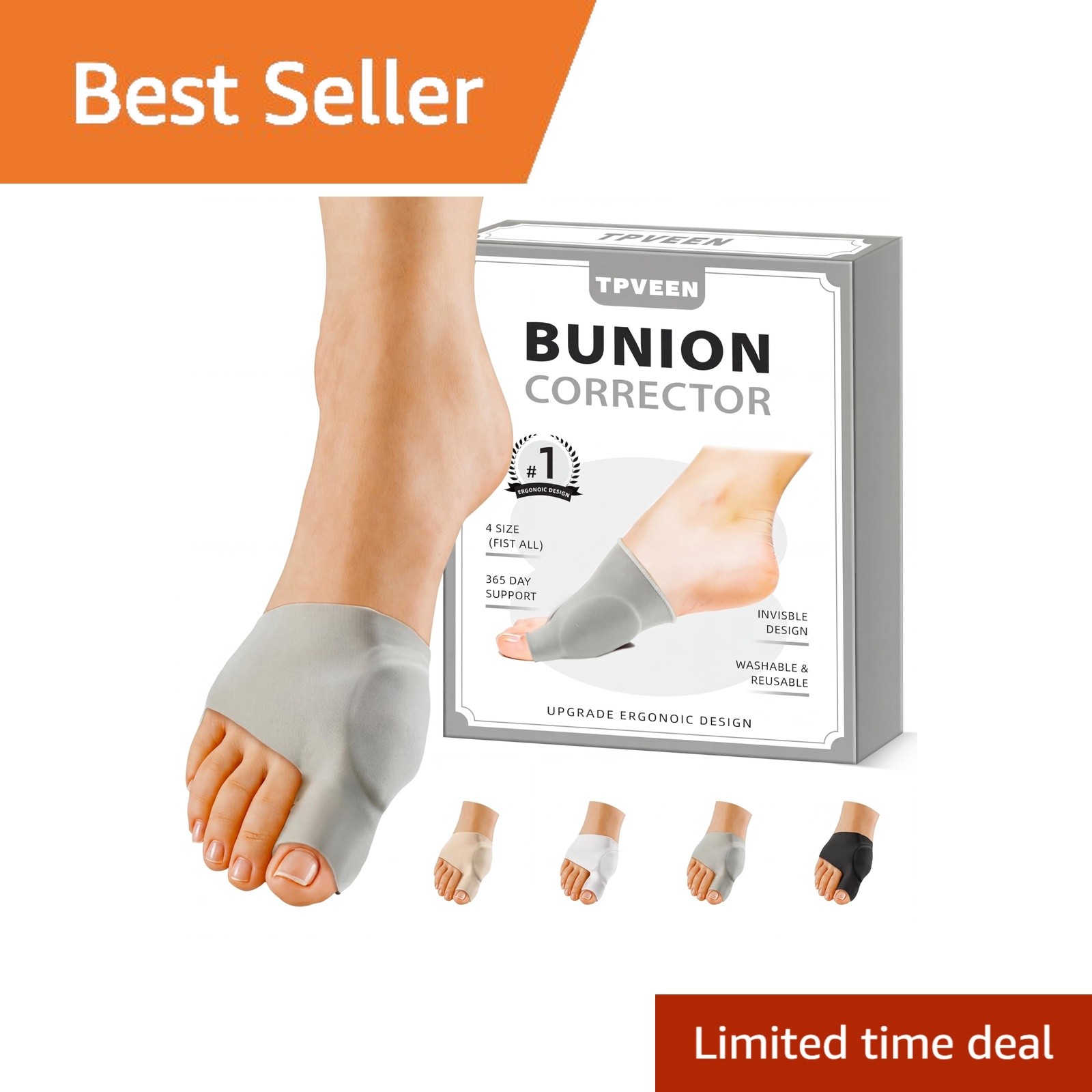 TPVEEN Gray Bunion Corrector Sleeve S Women