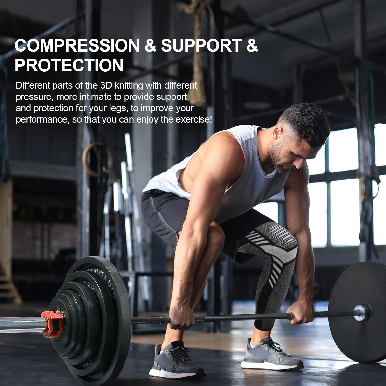 1 Pair Long Leg Compression Sleeve Knee Braces with Non Slip Silicone Sports