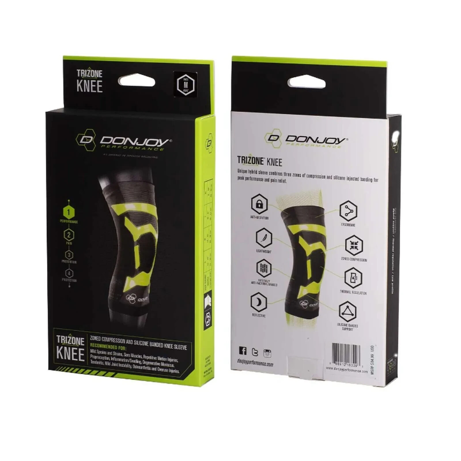 DonJoy Performance TRIZONE Compression Knee Sleeve in Slime Green – XL Left Leg
