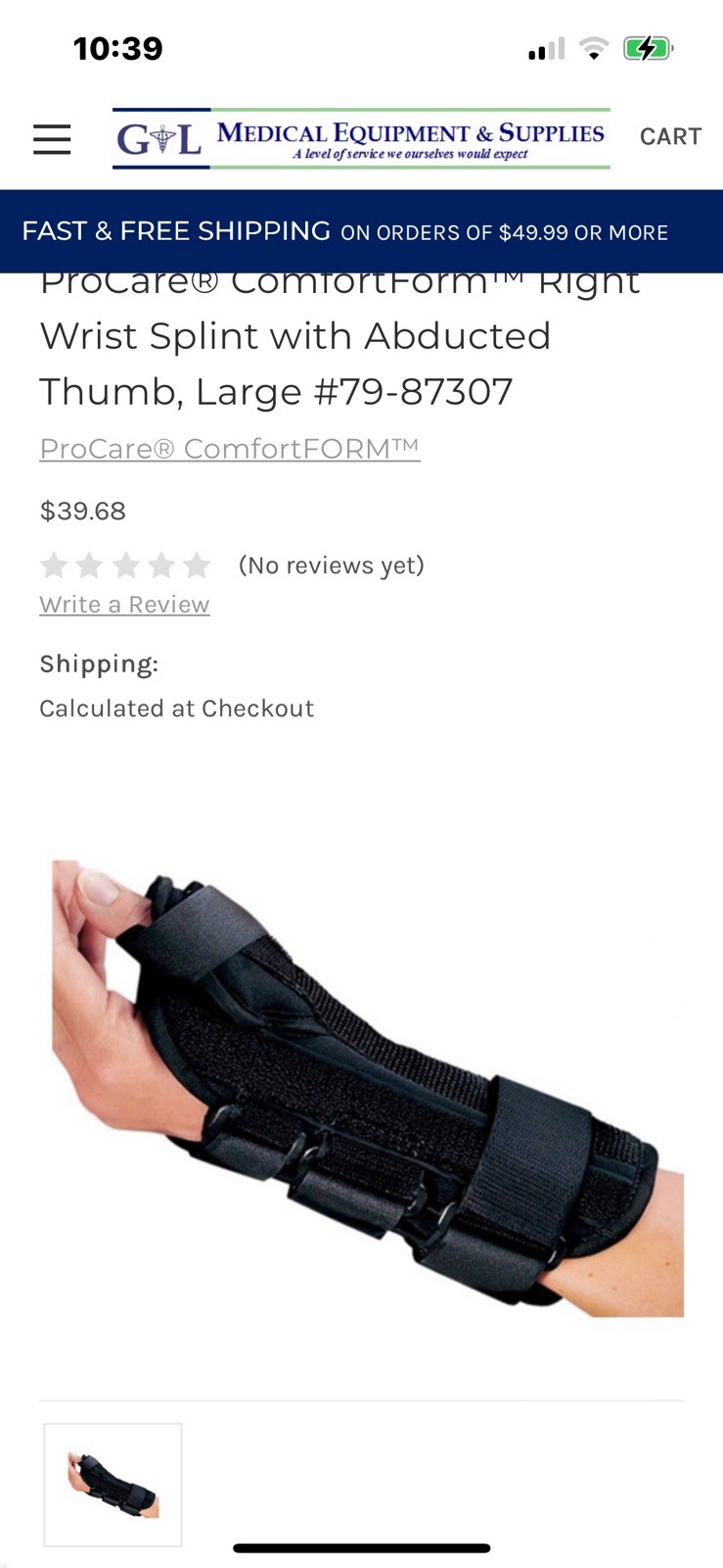 ProCare® ComfortForm™ Right Wrist Splint with Abducted Thumb, Large #79-87307