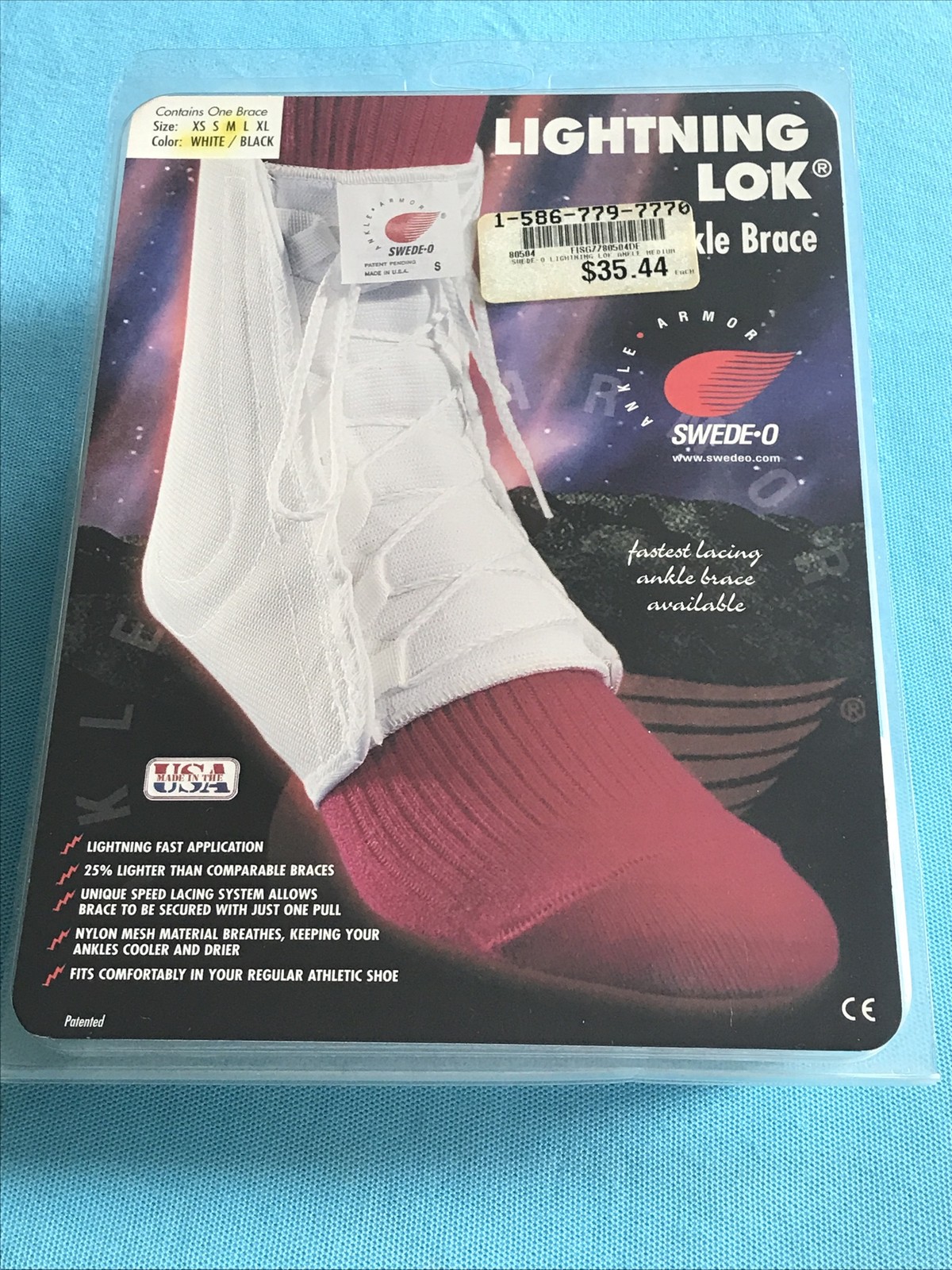 Swede-O Ankle Lok (M Mens Sz 8-10) Brace Support Lace Athletic White NIP Medium