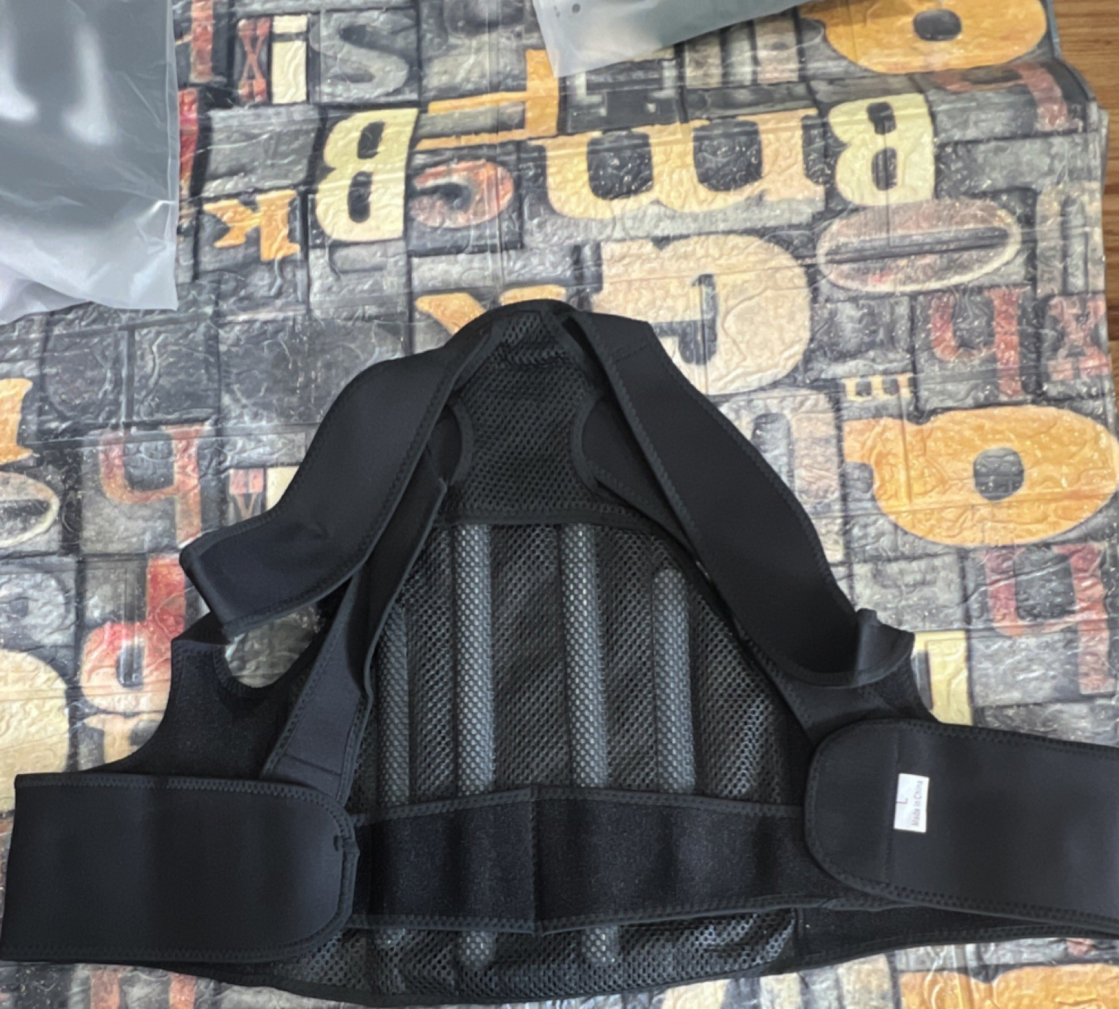 Black Mesh Adjustable Posture Corrector Brace Back Stabilization Support Size L