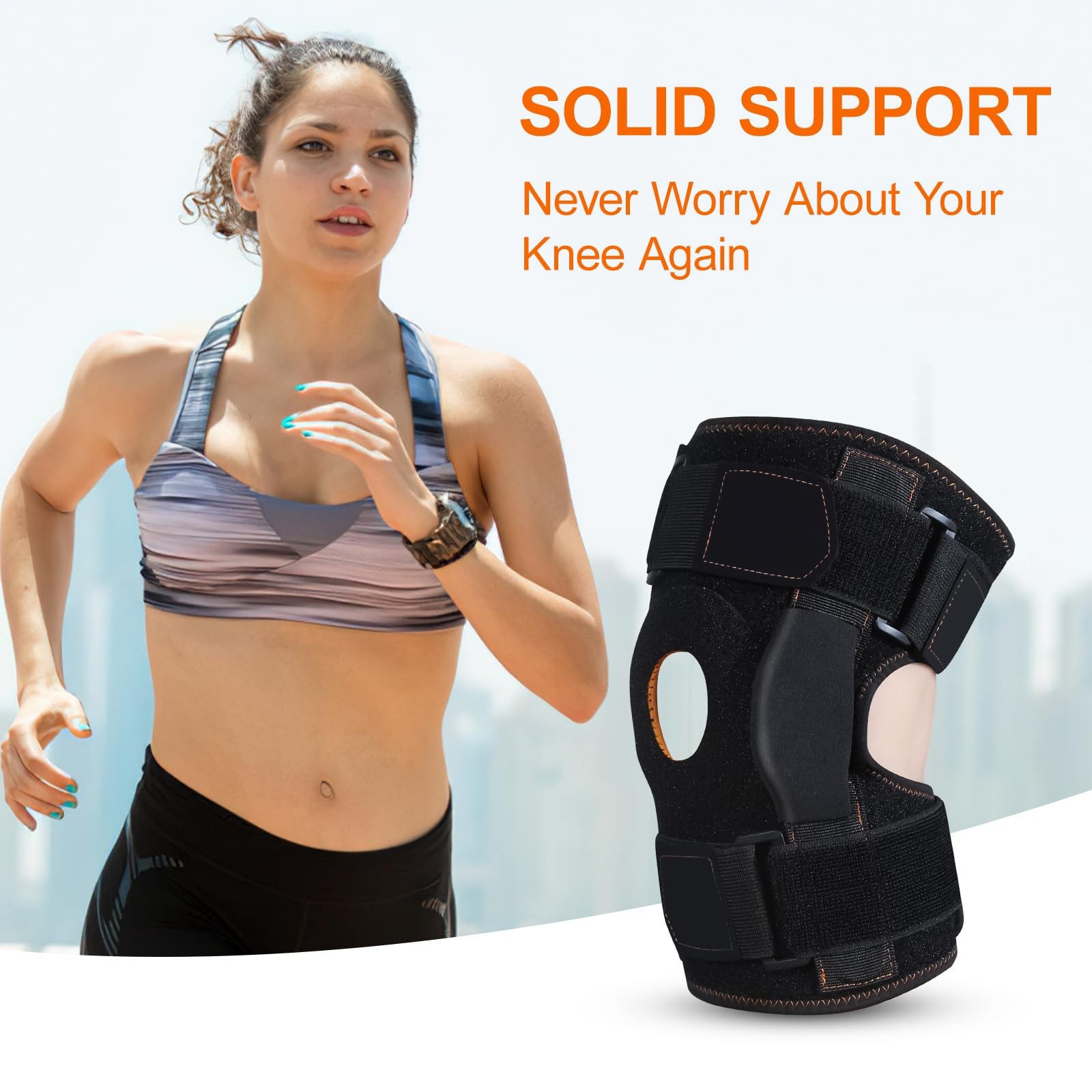 CHIYAN Hinged Knee Brace with Side Stabilizers for Men Large(1 Pack), Black