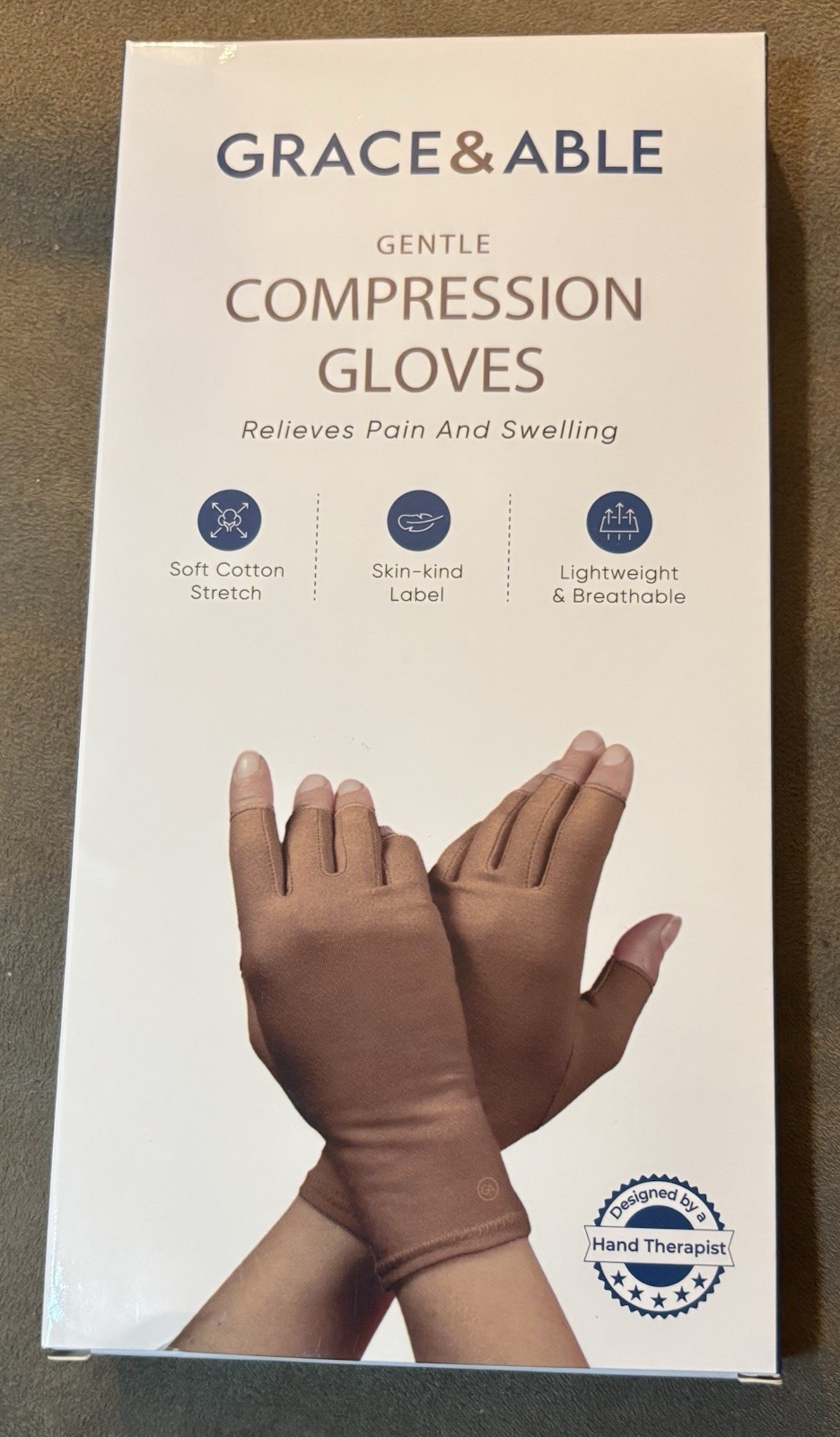 Grace & Able Gentle Compression Gloves Sz M Caramel Brown Arthritis EDS RSI New