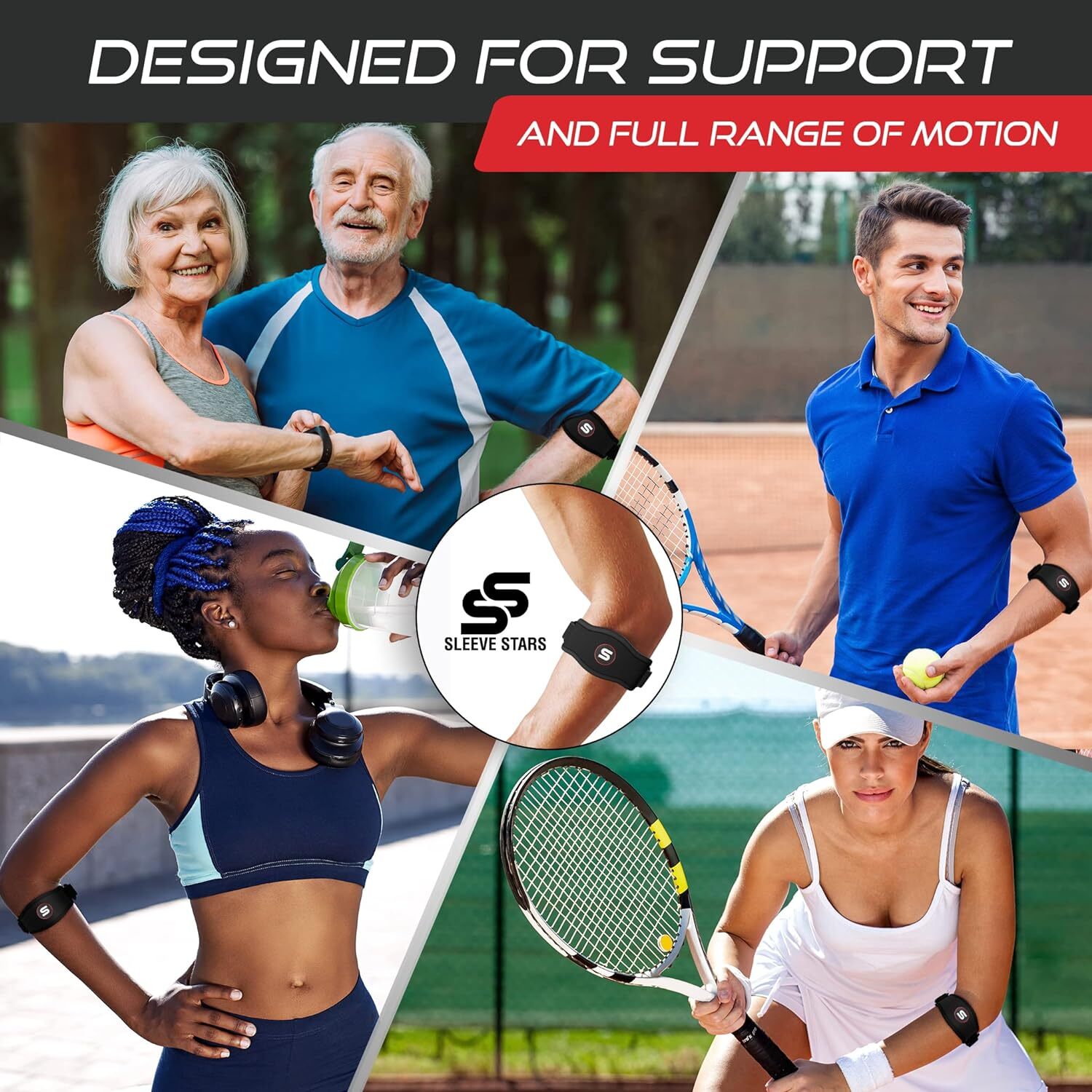 Sleeve Stars Tennis Elbow Brace For Men & Women, Tendonitis Elbow Brace & Strap