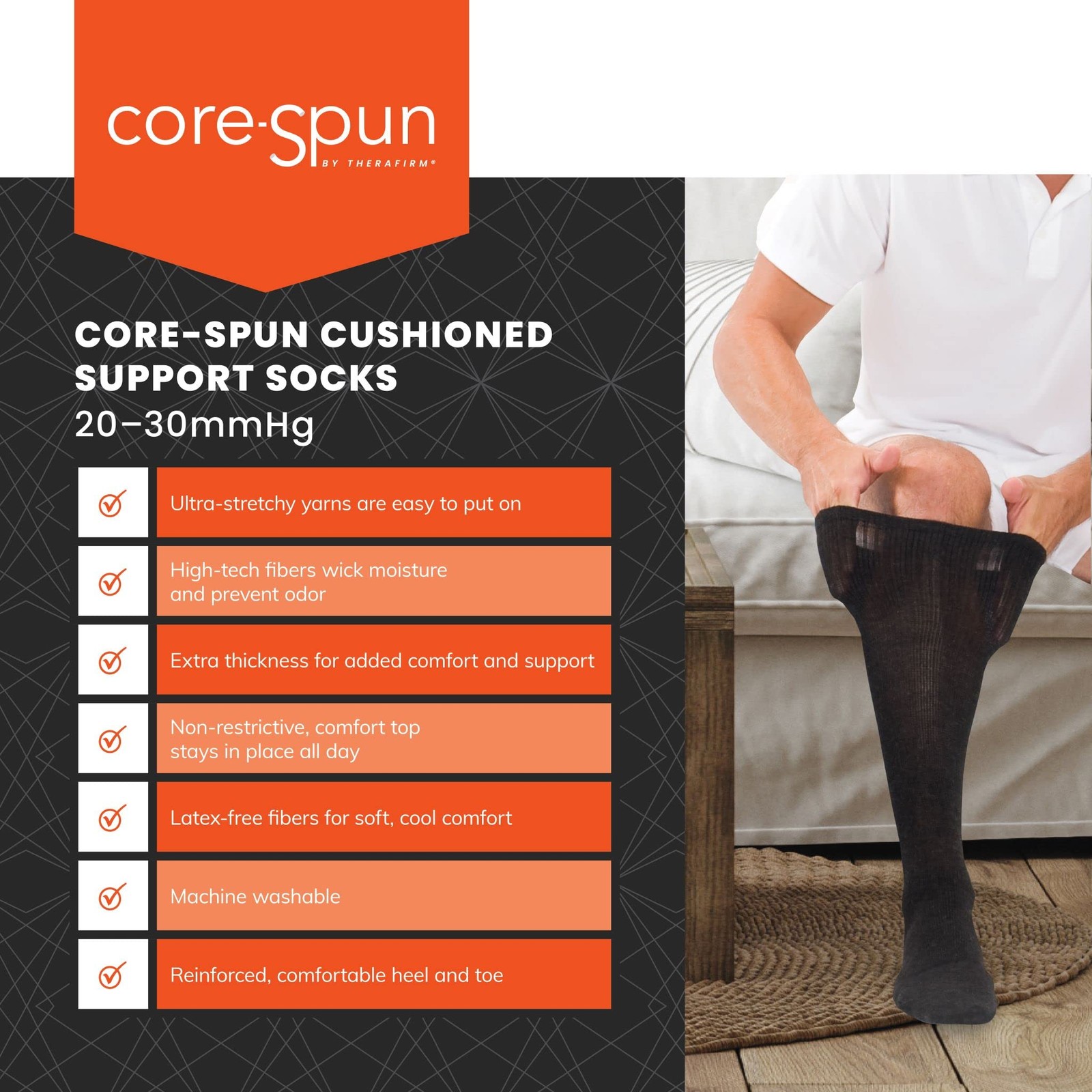 Core-Spun Cushioned 20-30mmHg Moderate Graduated Compression Support Knee Hig…
