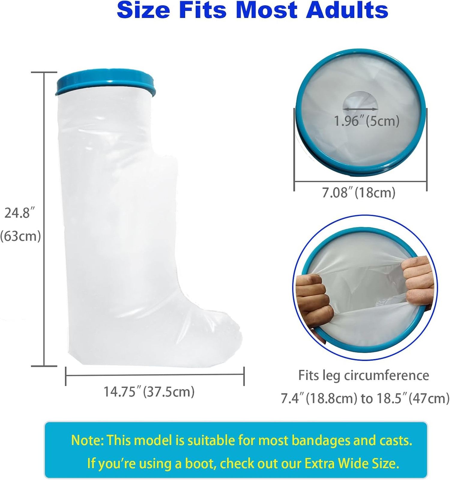 Waterproof Leg Cast Cover for Showering Reusable Adult Short Leg Protector Cast