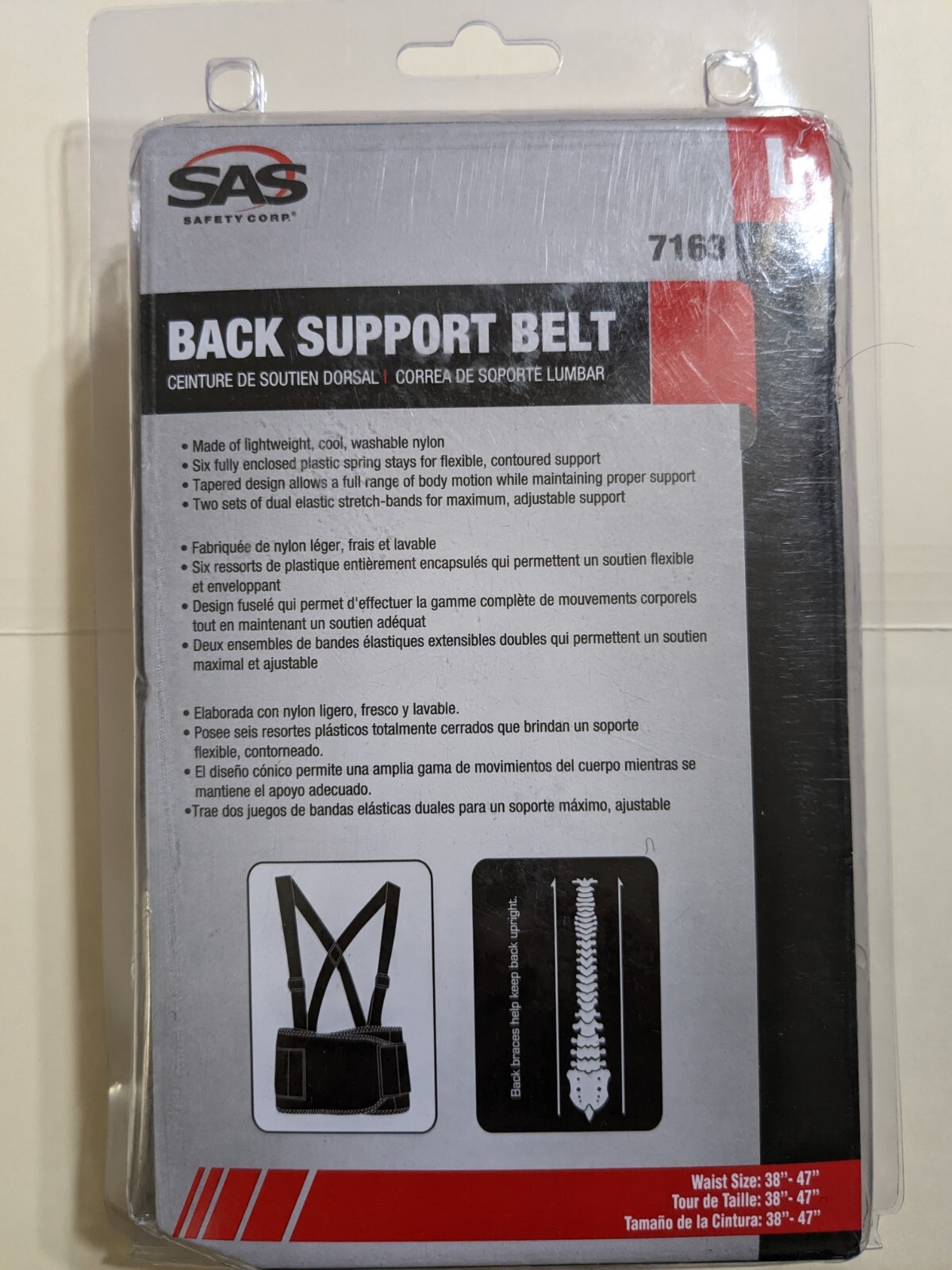 Back Support Belt, Large SAS Safety 7163 38″-47″ LARGE Deluxe