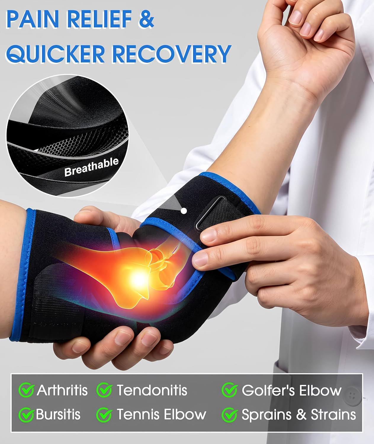 Adjustable Elbow Brace for Tendonitis, Tennis & Golfer’S Elbow – Fits Most Compr