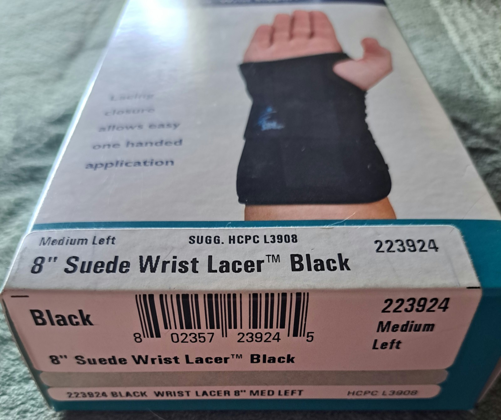 Med Spec Wrist Lacer Wrist Support Brace Lacing Suede Black Medium Left 8in