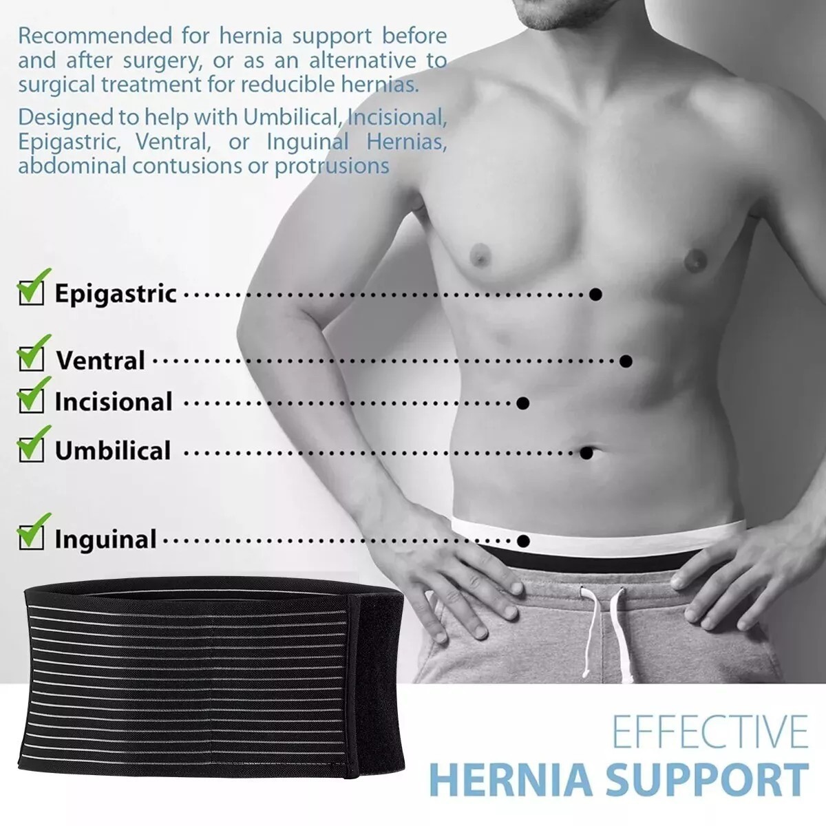 Umbilical Black Hernia Belt Pain Relief Support Brace With 1 Removable woman