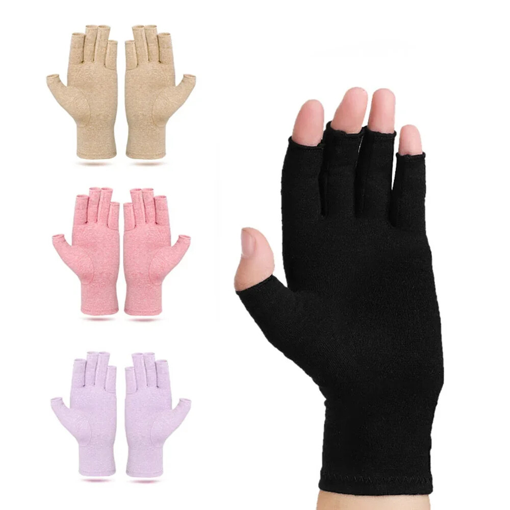 2 Pair Unisex Arthritis Compression Gloves Relieve Muscle Pain Fingerless Gloves